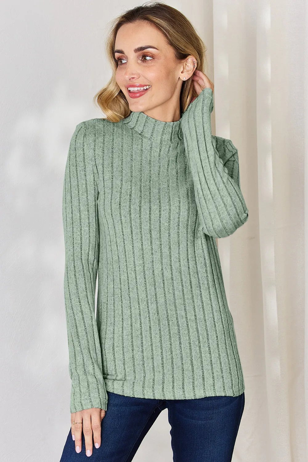 Basic Bae Full Size Ribbed Mock Neck Long Sleeve T-Shirt - PBNJ FASHIONS