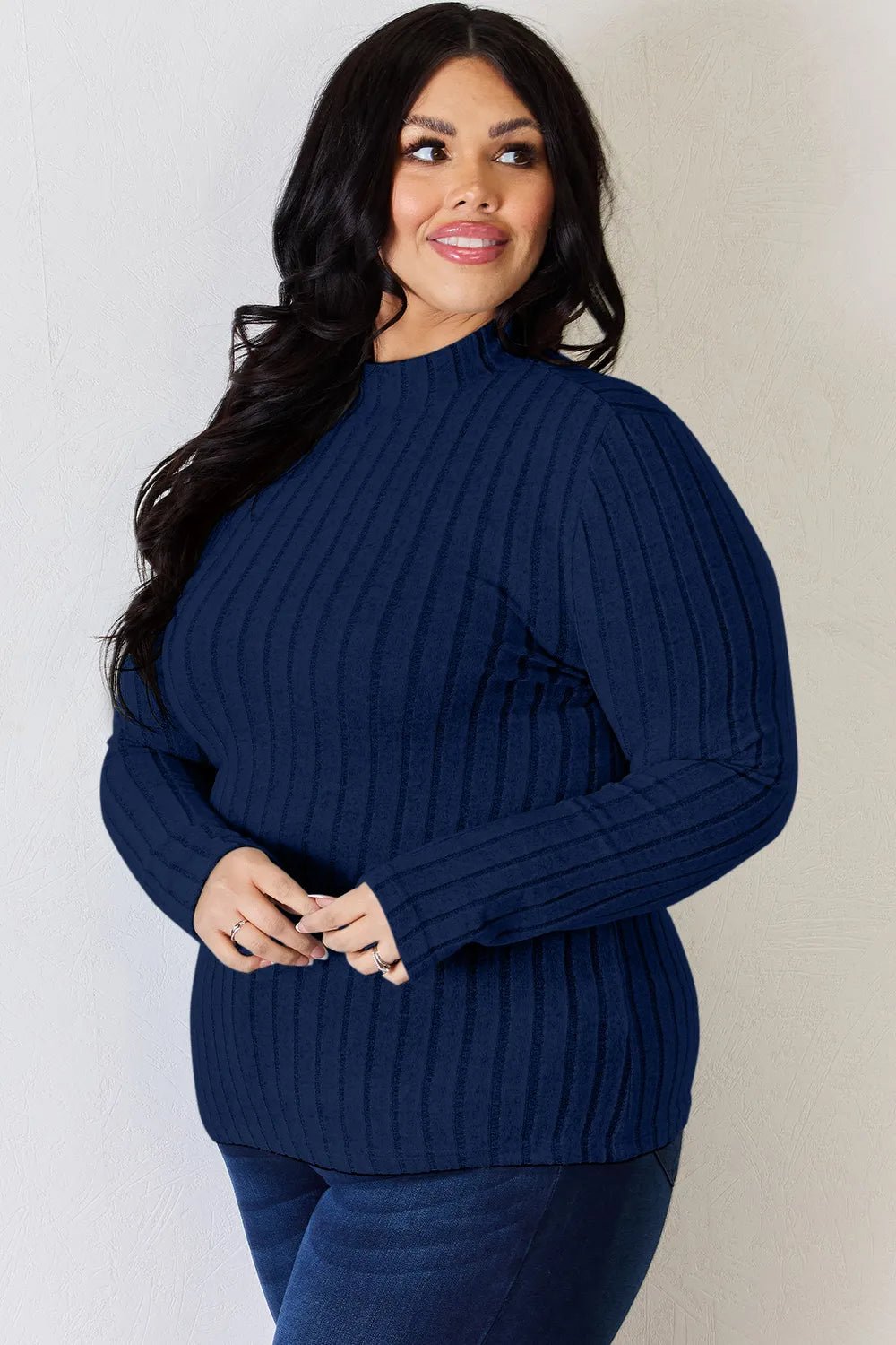 Basic Bae Full Size Ribbed Mock Neck Long Sleeve T-Shirt - PBNJ FASHIONS