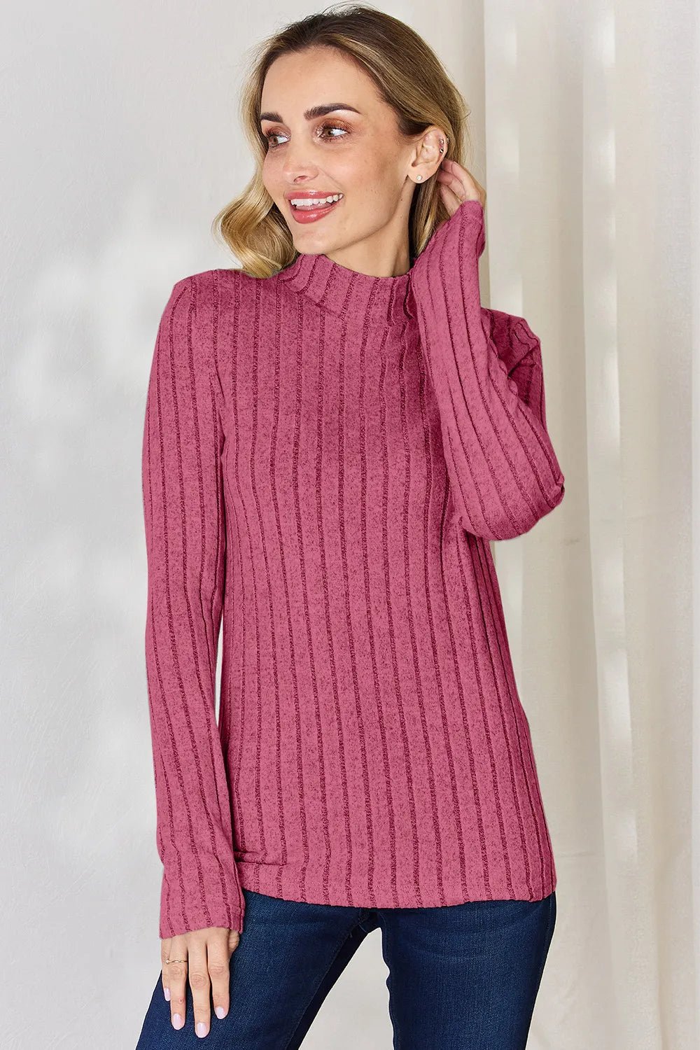 Basic Bae Full Size Ribbed Mock Neck Long Sleeve T-Shirt - PBNJ FASHIONS