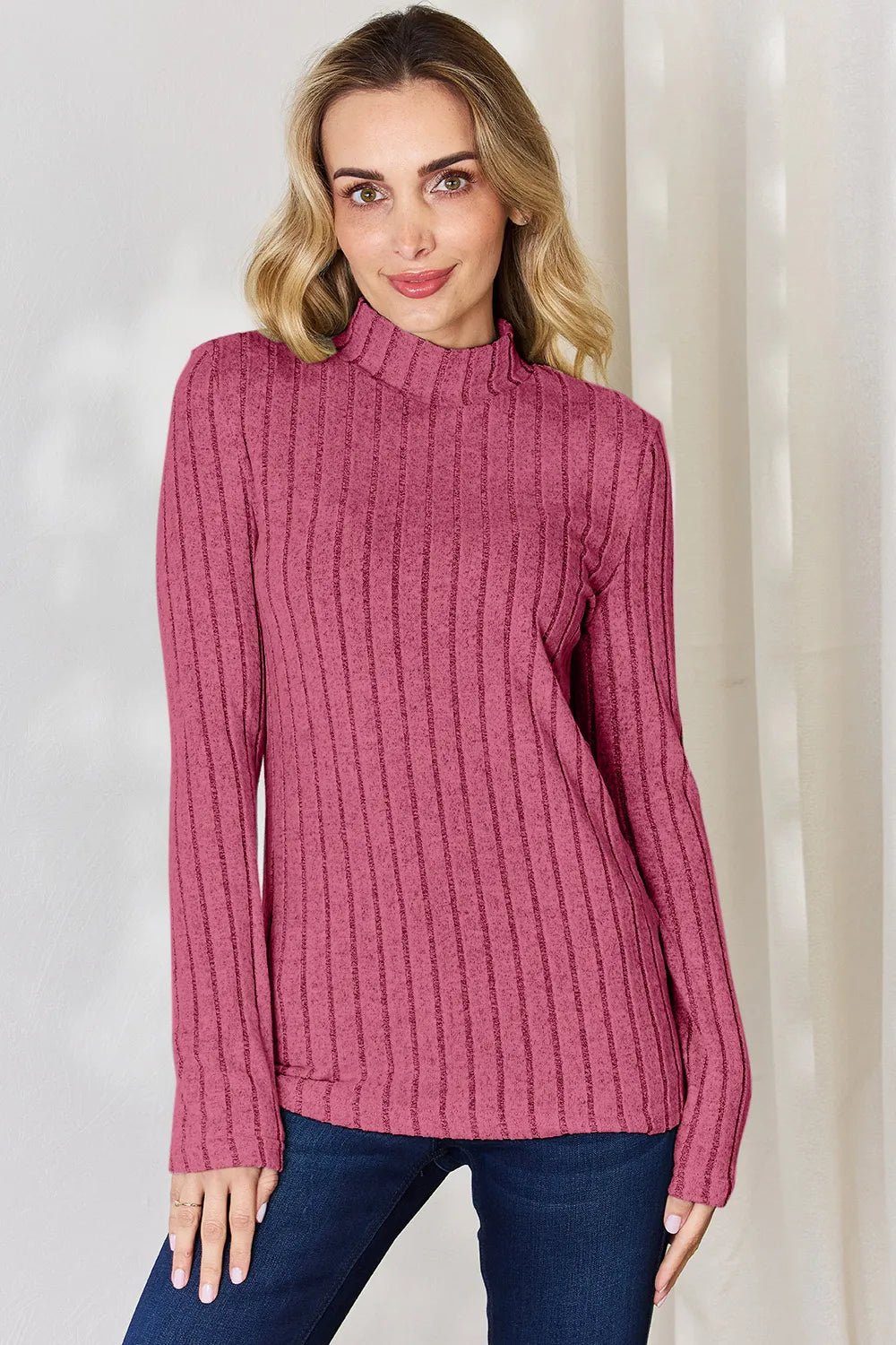 Basic Bae Full Size Ribbed Mock Neck Long Sleeve T-Shirt - PBNJ FASHIONS