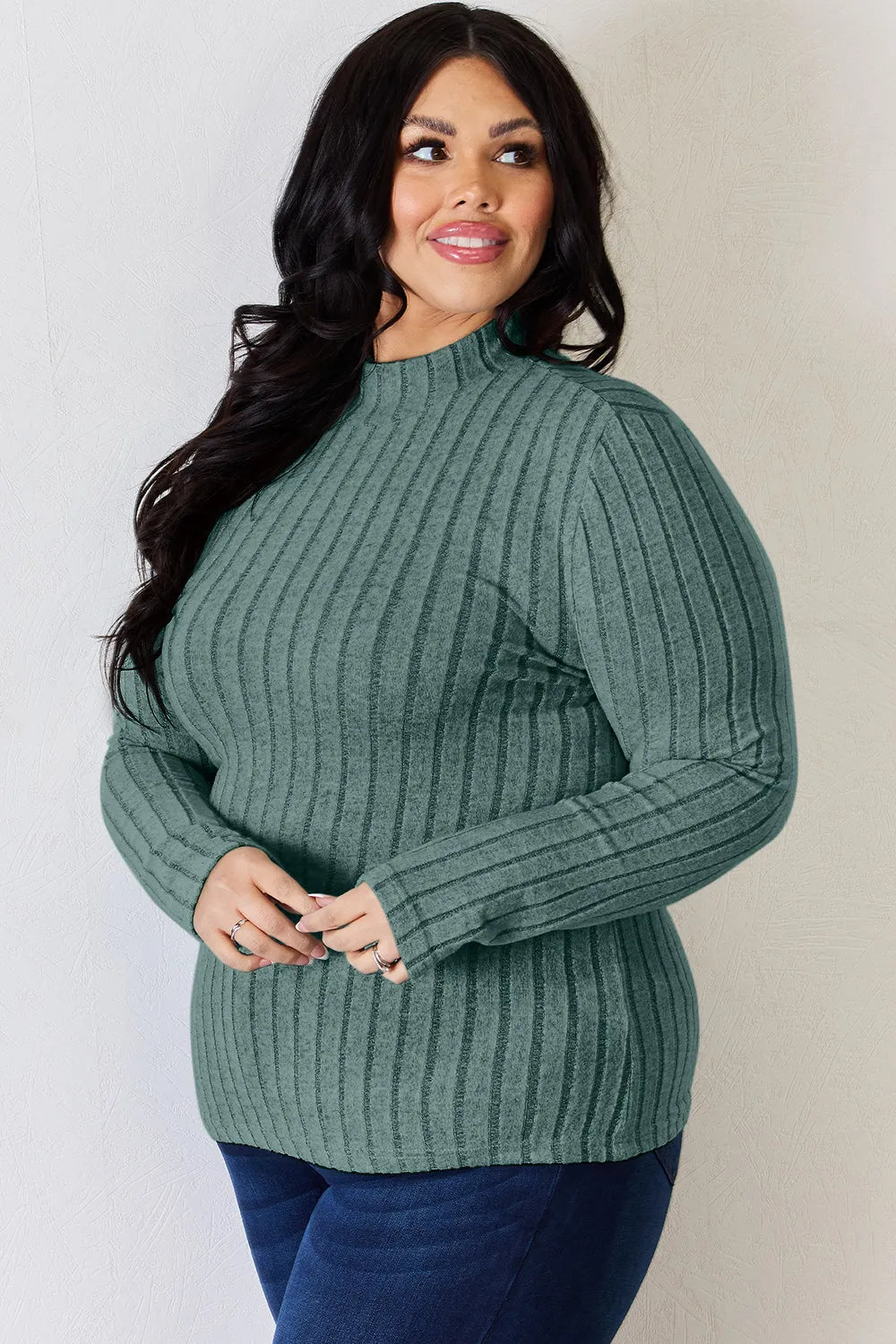Basic Bae Full Size Ribbed Mock Neck Long Sleeve T-Shirt - PBNJ FASHIONS