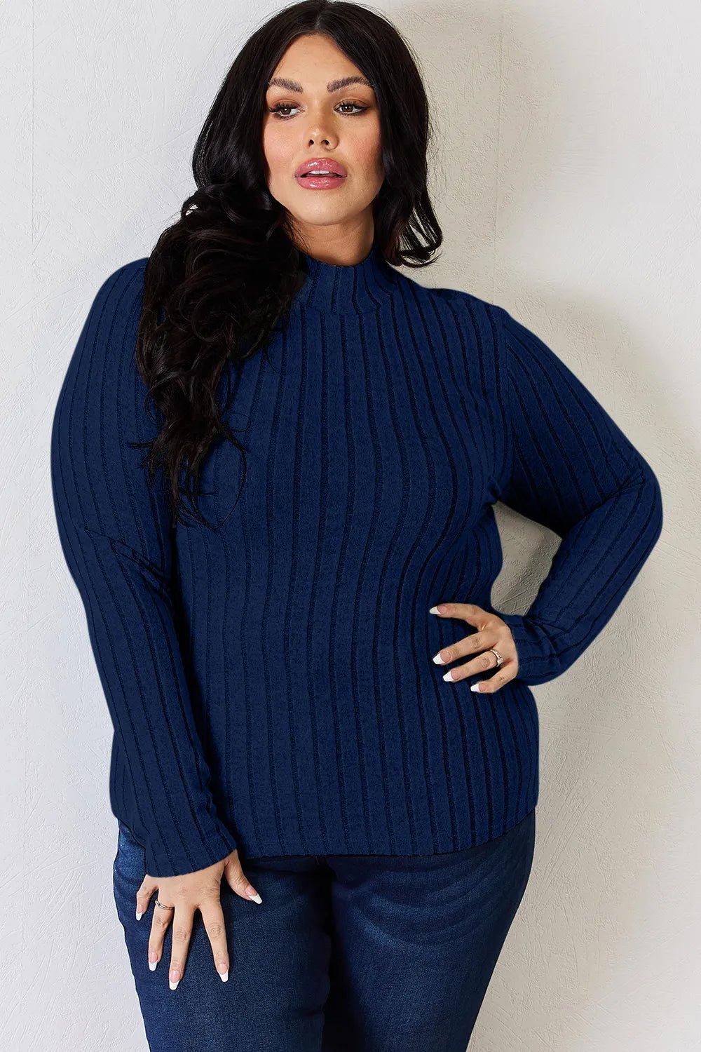 Basic Bae Full Size Ribbed Mock Neck Long Sleeve T-Shirt - PBNJ FASHIONS