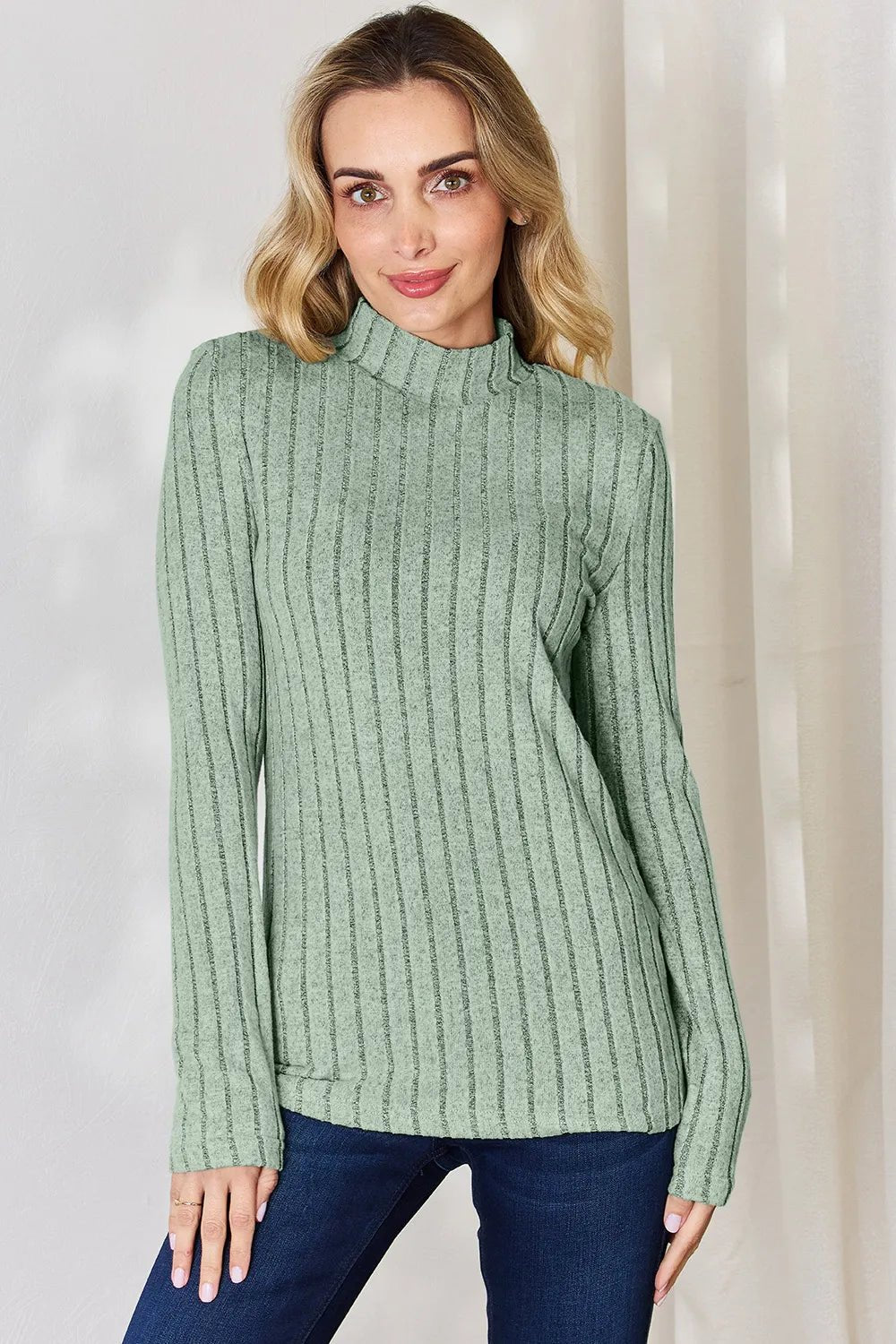 Basic Bae Full Size Ribbed Mock Neck Long Sleeve T-Shirt - PBNJ FASHIONS