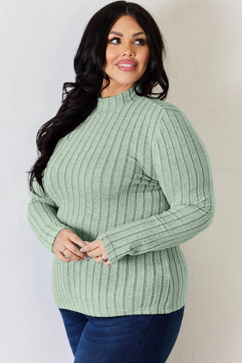 Basic Bae Full Size Ribbed Mock Neck Long Sleeve T-Shirt - PBNJ FASHIONS