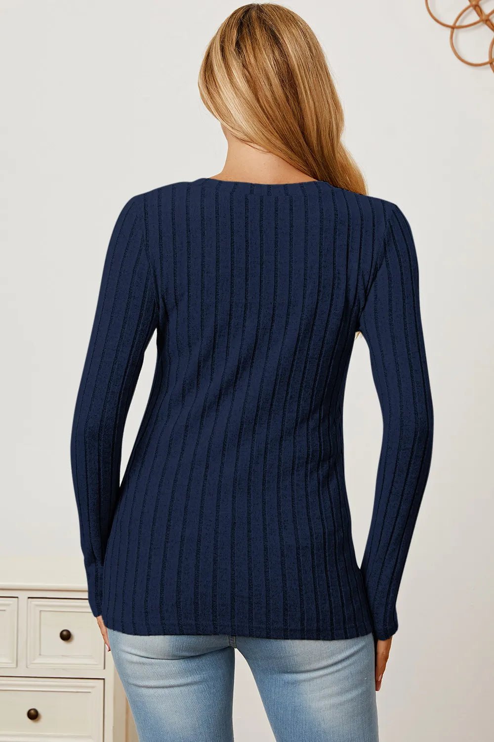 Basic Bae Full Size Ribbed V - Neck Long Sleeve T-Shirt - PBNJ FASHIONS