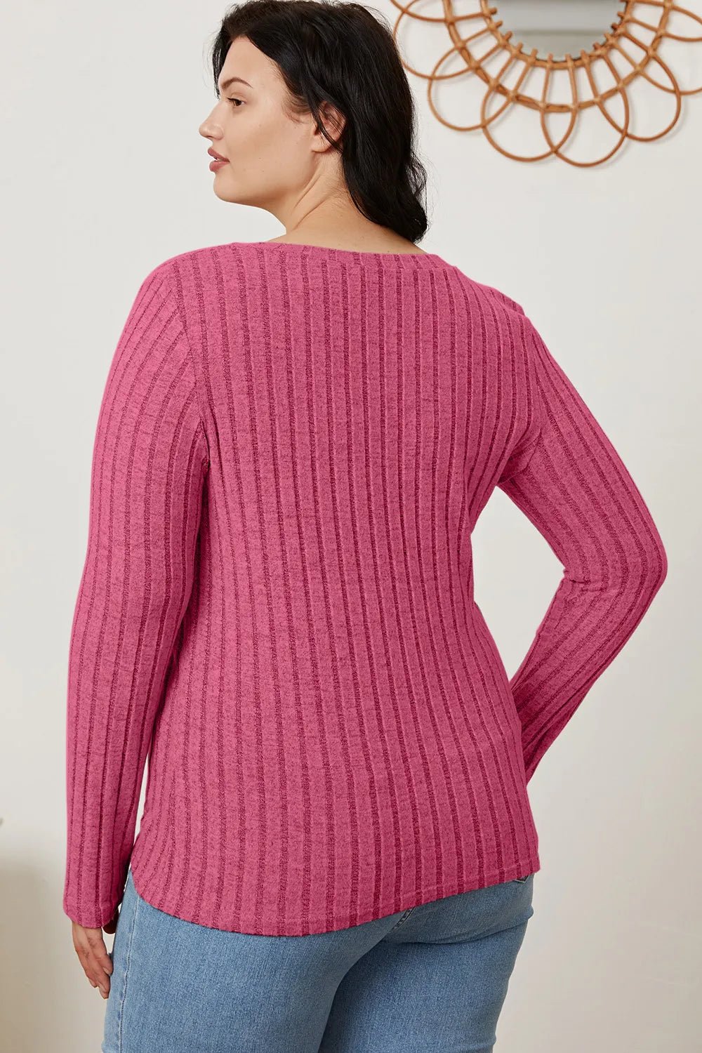 Basic Bae Full Size Ribbed V - Neck Long Sleeve T-Shirt - PBNJ FASHIONS