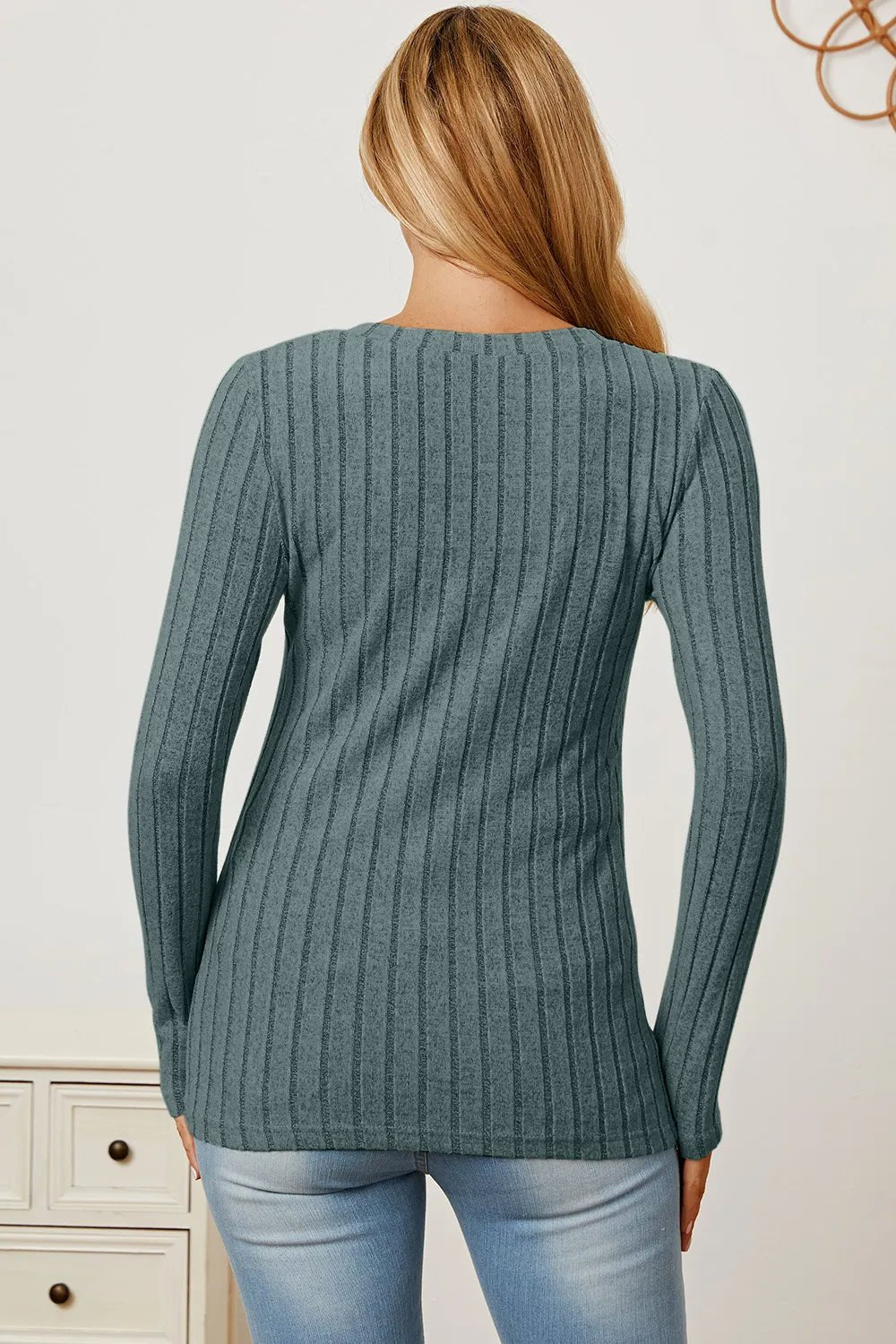Basic Bae Full Size Ribbed V - Neck Long Sleeve T-Shirt - PBNJ FASHIONS