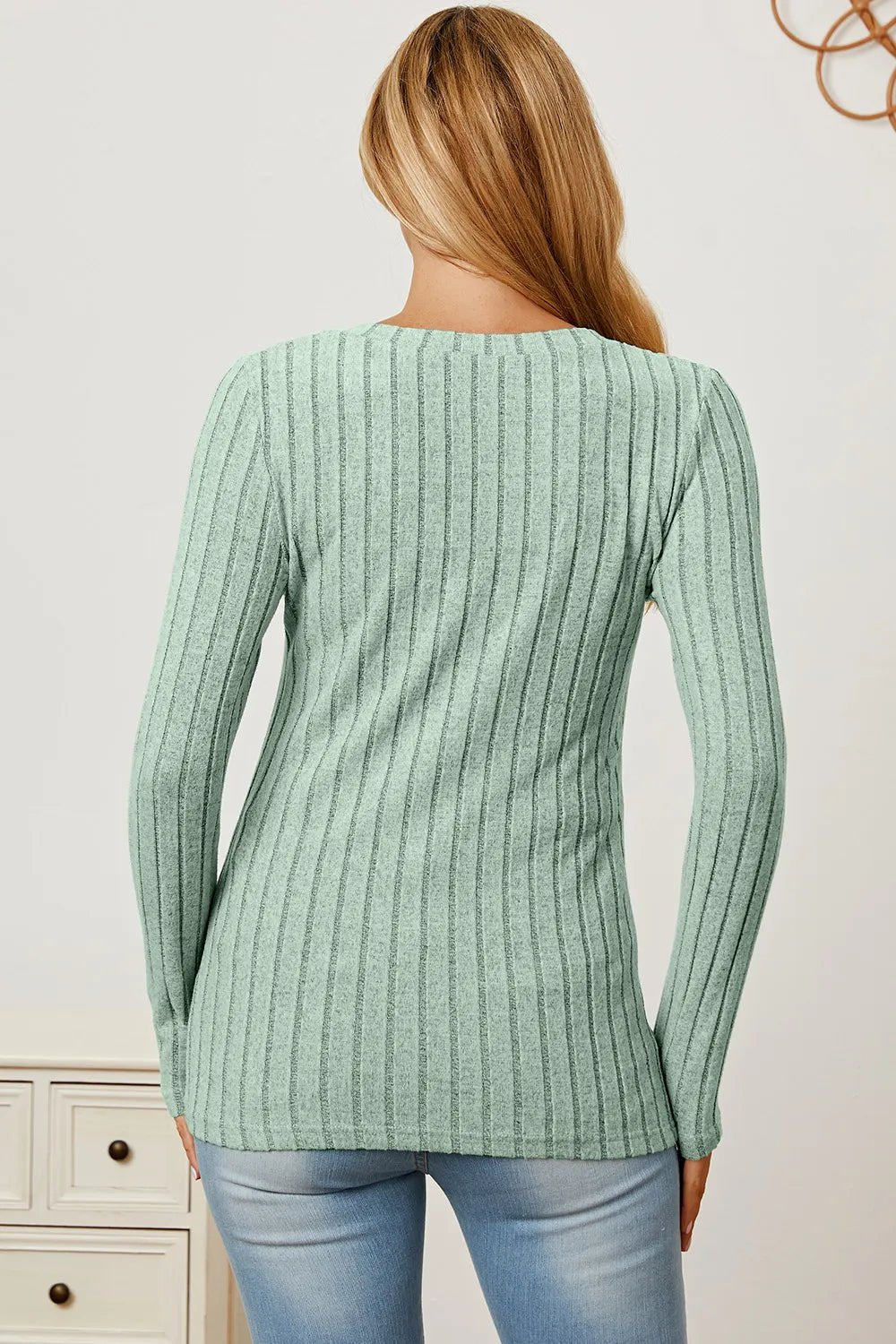 Basic Bae Full Size Ribbed V - Neck Long Sleeve T-Shirt - PBNJ FASHIONS
