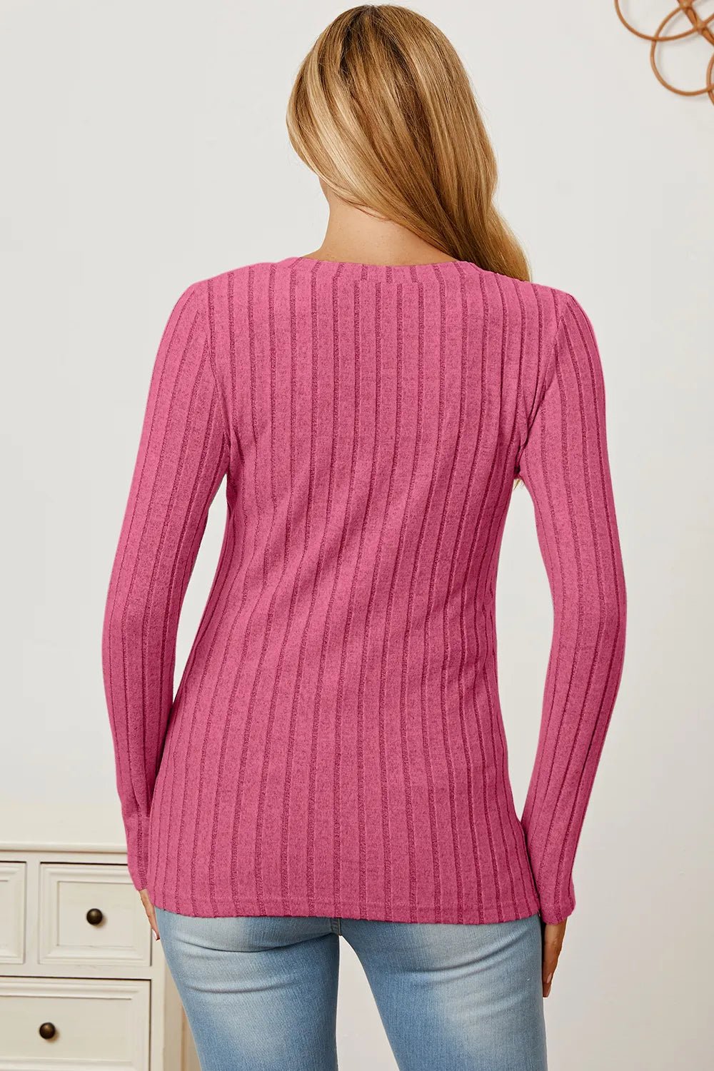Basic Bae Full Size Ribbed V - Neck Long Sleeve T-Shirt - PBNJ FASHIONS