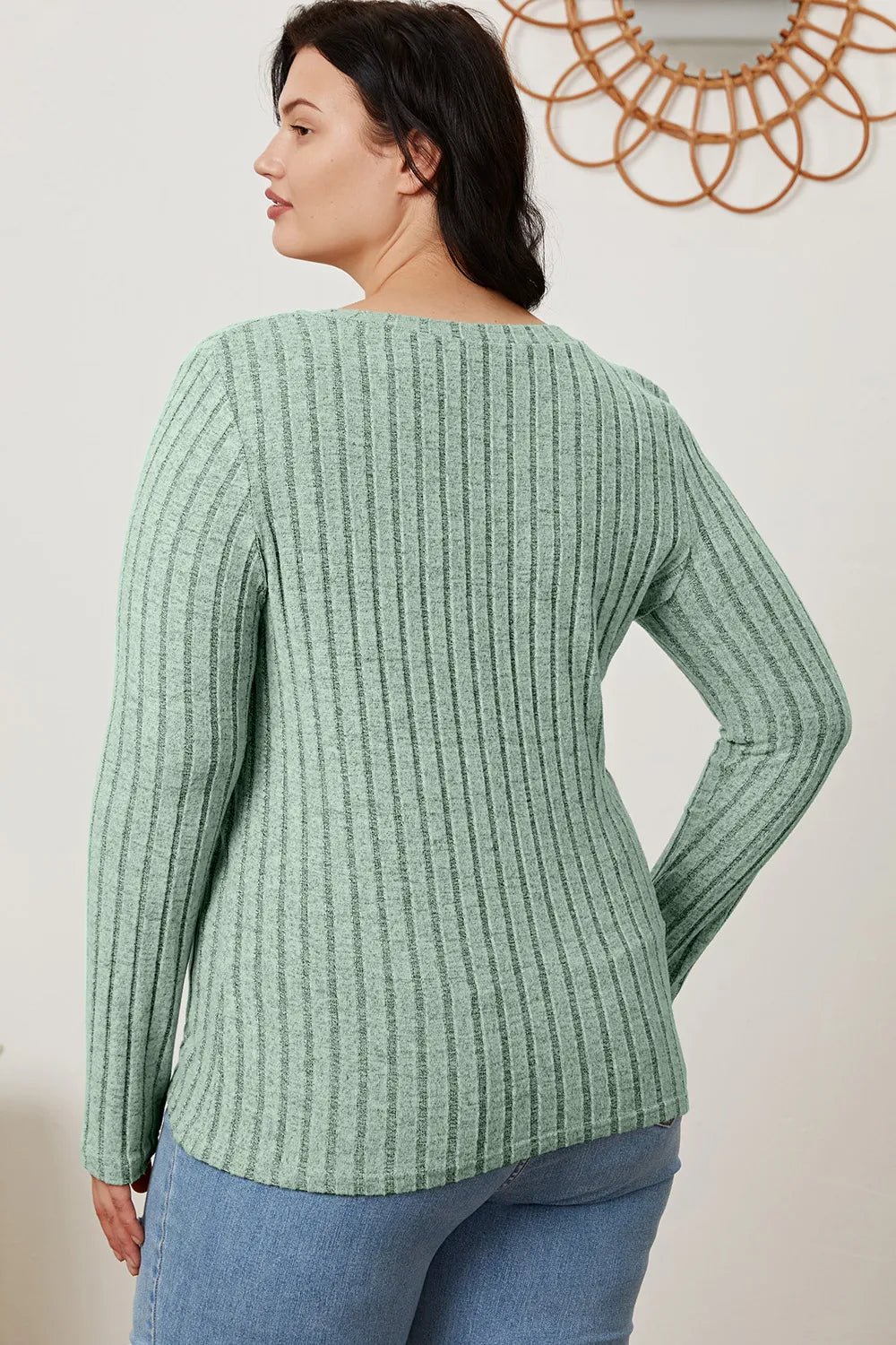 Basic Bae Full Size Ribbed V - Neck Long Sleeve T-Shirt - PBNJ FASHIONS