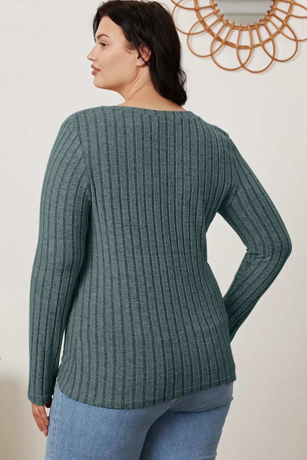 Basic Bae Full Size Ribbed V - Neck Long Sleeve T-Shirt - PBNJ FASHIONS