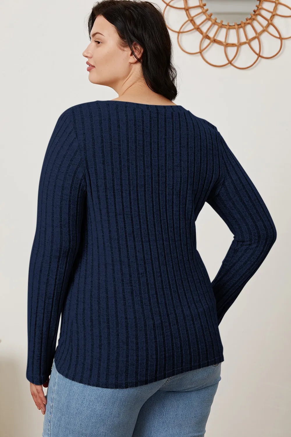 Basic Bae Full Size Ribbed V - Neck Long Sleeve T-Shirt - PBNJ FASHIONS