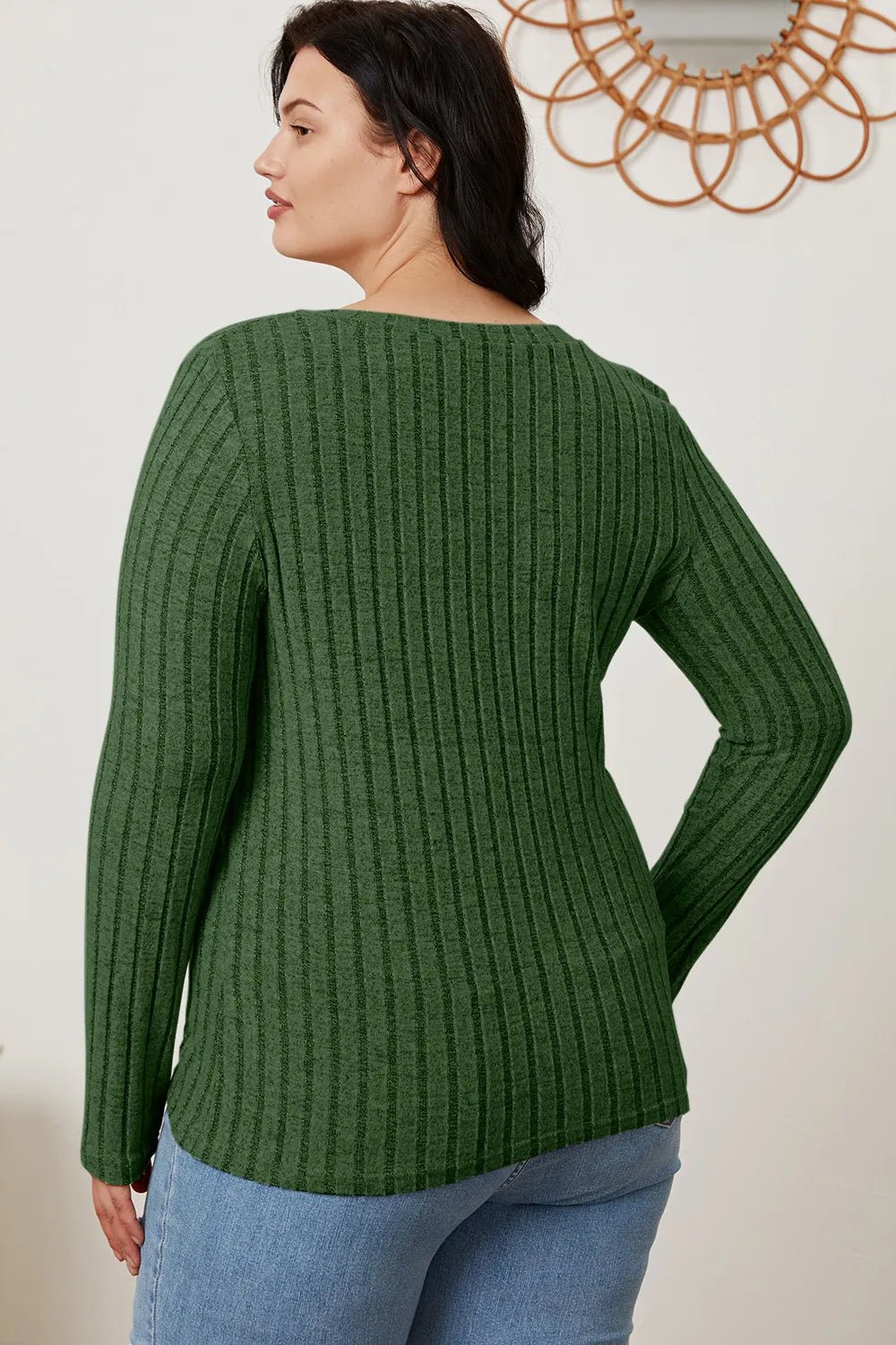 Basic Bae Full Size Ribbed V - Neck Long Sleeve T-Shirt - PBNJ FASHIONS