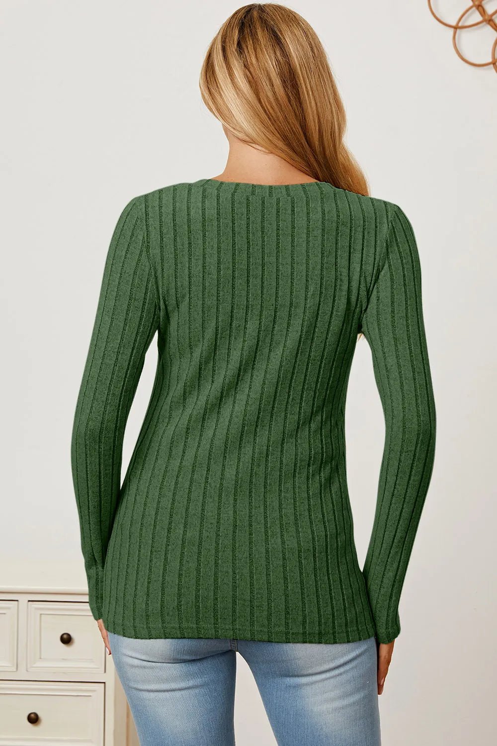 Basic Bae Full Size Ribbed V - Neck Long Sleeve T-Shirt - PBNJ FASHIONS