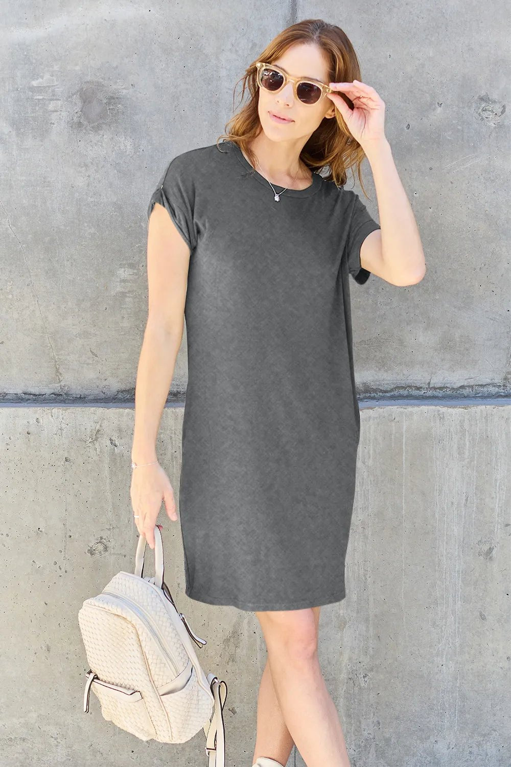 Basic Bae Full Size Round Neck Short Sleeve Dress with Pockets - PBNJ FASHIONS
