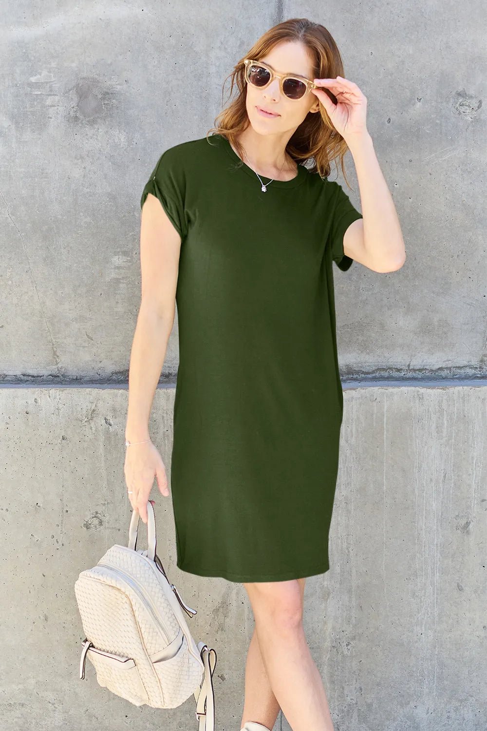 Basic Bae Full Size Round Neck Short Sleeve Dress with Pockets - PBNJ FASHIONS
