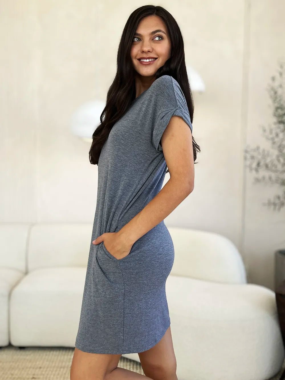 Basic Bae Full Size Round Neck Short Sleeve Dress with Pockets - PBNJ FASHIONS