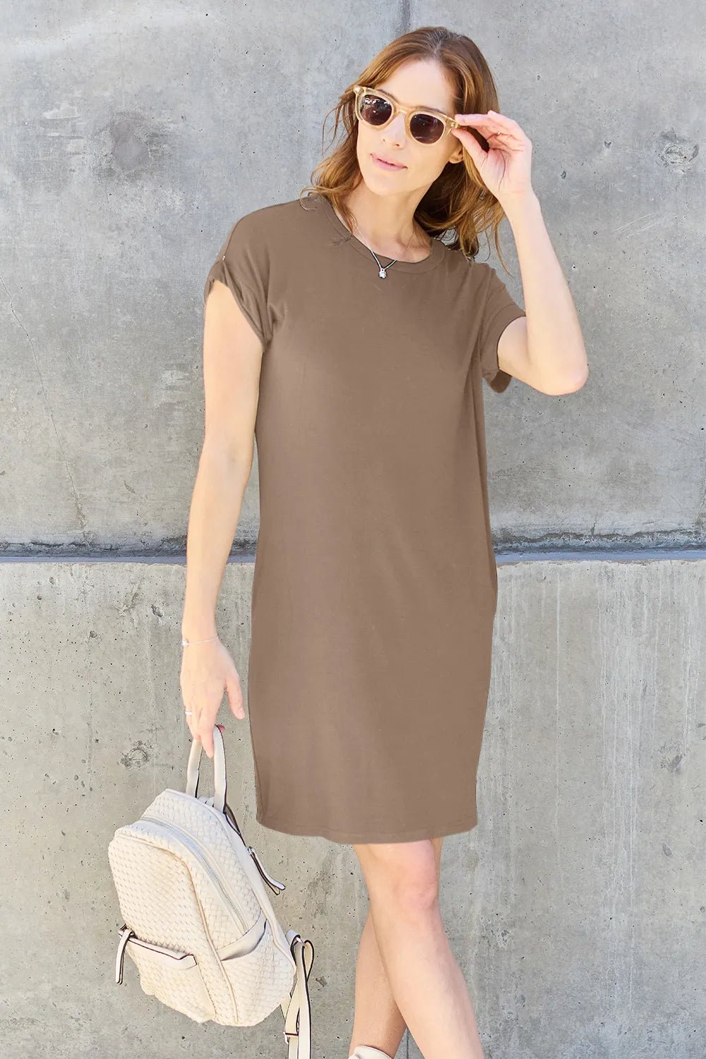Basic Bae Full Size Round Neck Short Sleeve Dress with Pockets - PBNJ FASHIONS