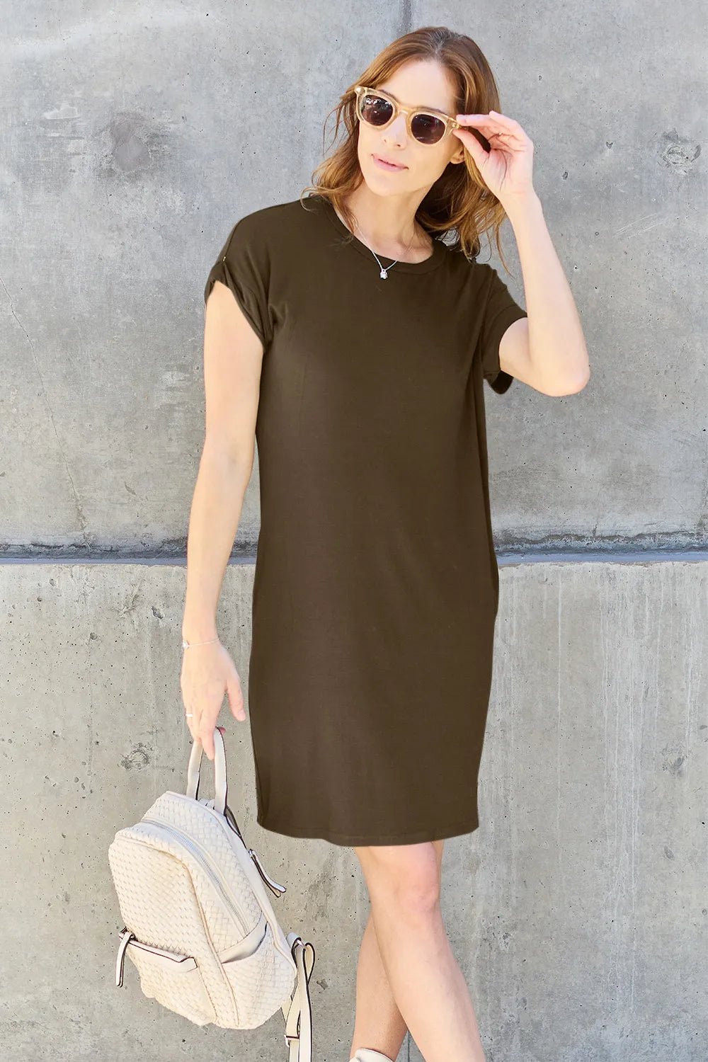 Basic Bae Full Size Round Neck Short Sleeve Dress with Pockets - PBNJ FASHIONS