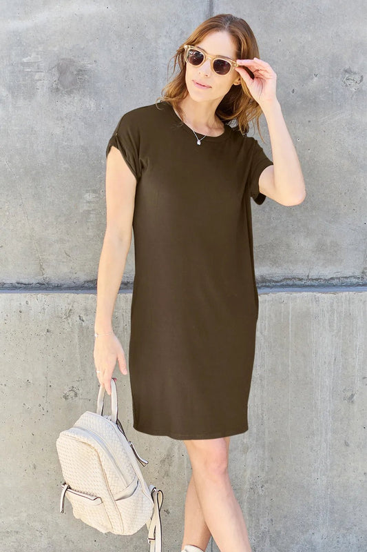Basic Bae Full Size Round Neck Short Sleeve Dress with Pockets - PBNJ FASHIONS