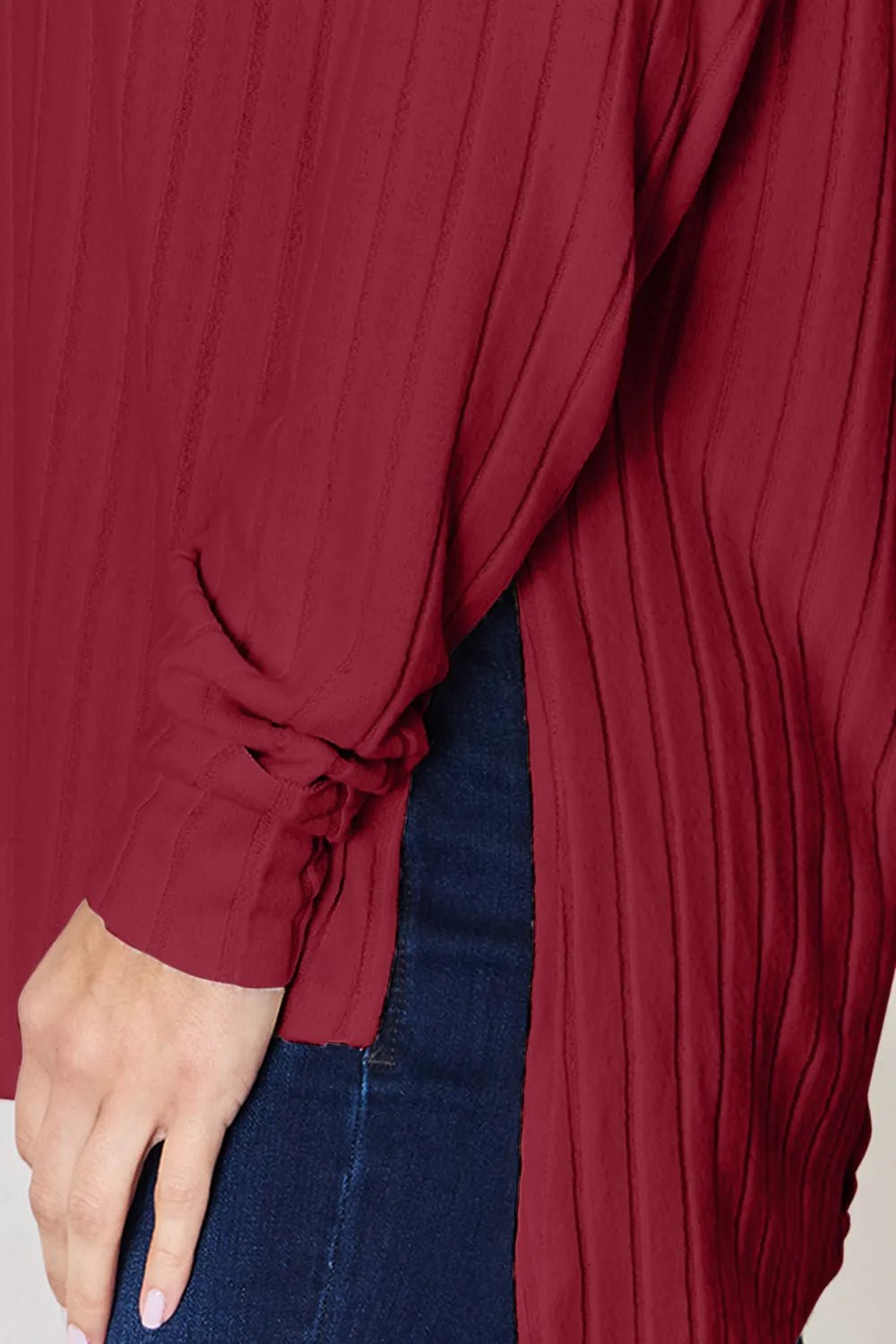 Basic Bae Full Size Ribbed Round Neck Slit T-Shirt - PBNJ FASHIONS