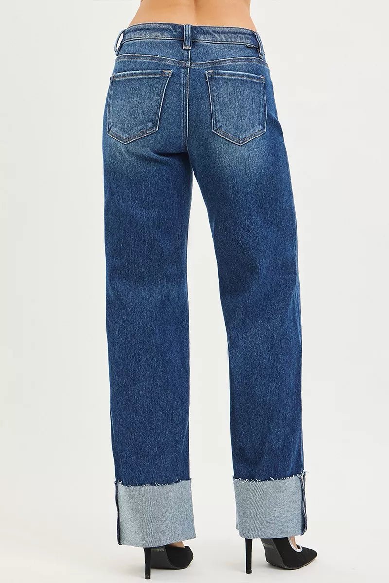 RISEN Mid Rise Wide Straight Jeans With Wide Cuff - PBNJ FASHIONS