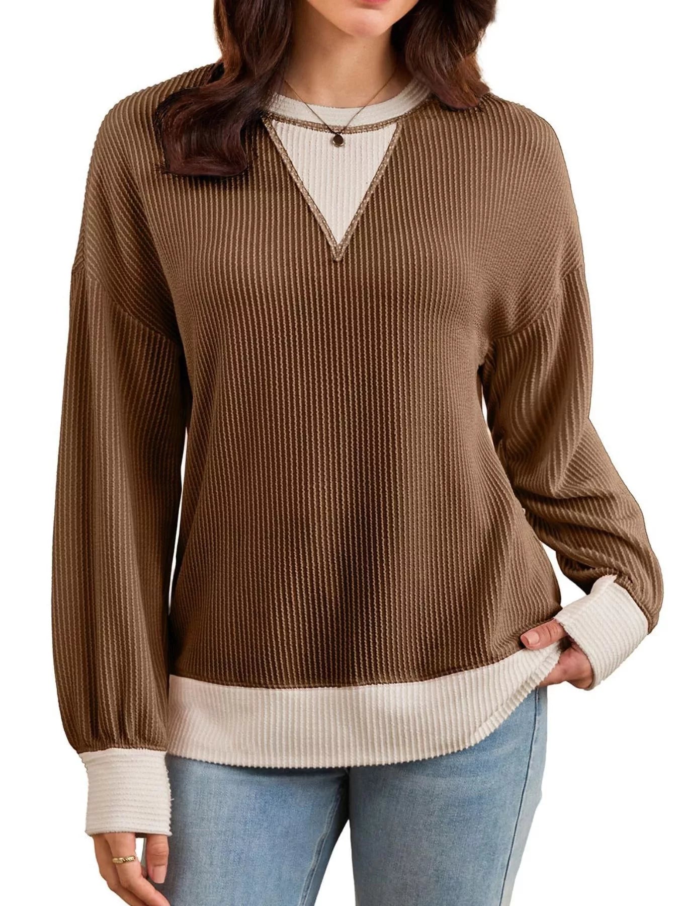 Contrast Dropped Shoulder Sweatshirt - PBNJ FASHIONS