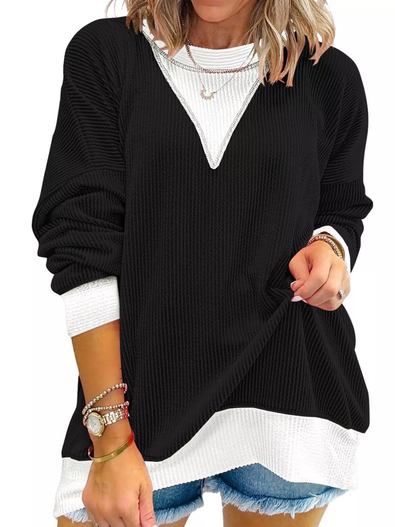 Contrast Dropped Shoulder Sweatshirt - PBNJ FASHIONS