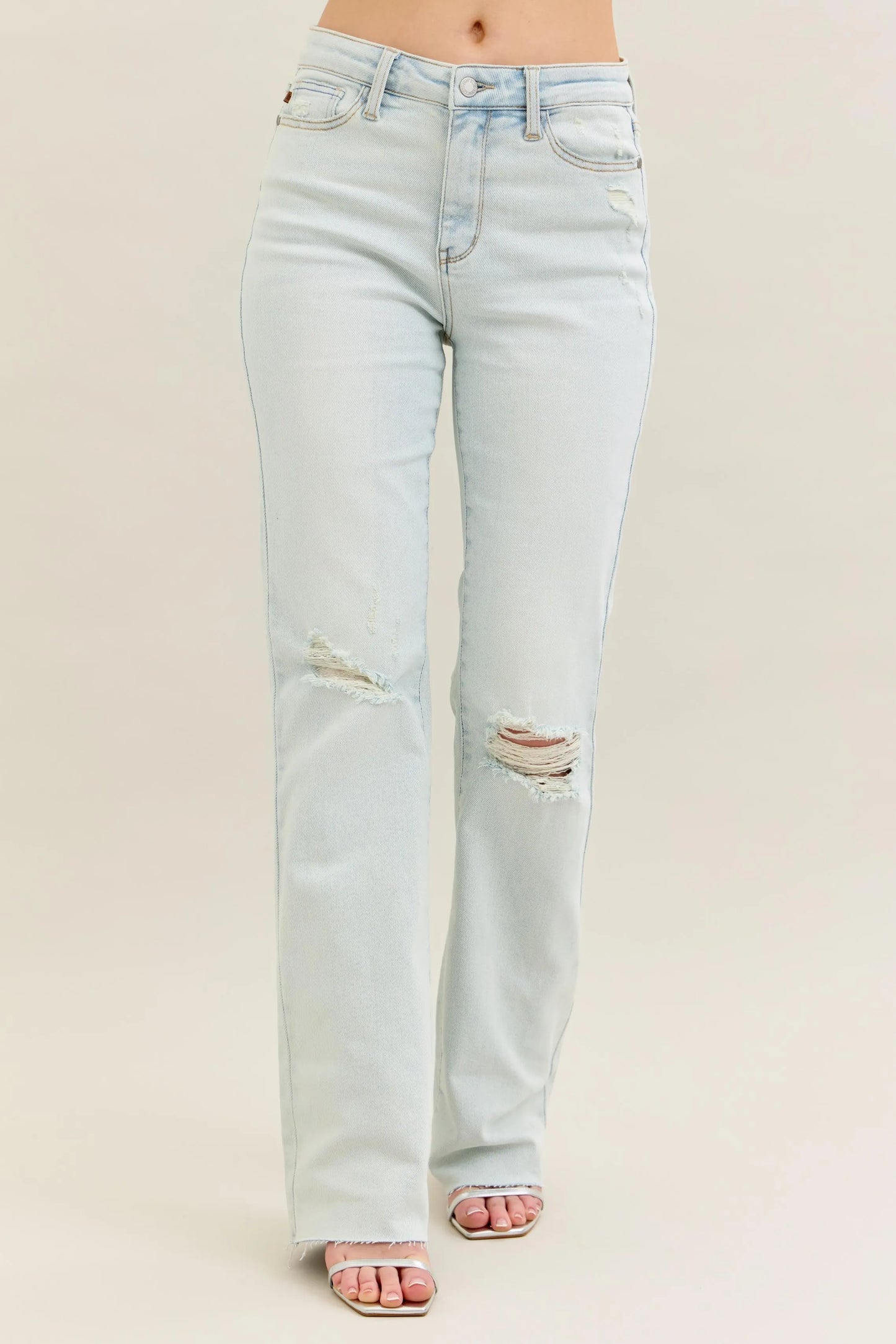 Judy Blue Full Size Destroy & Fray Hem Bootcut Jeans Plus Size - PBNJ FASHIONS