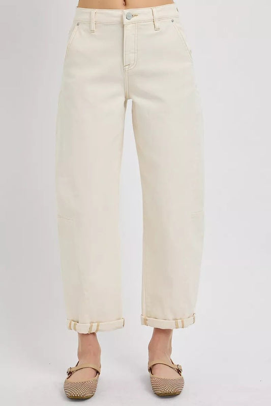 RISEN High Rise Relaxed Barrel Cuffed Jeans - PBNJ FASHIONS