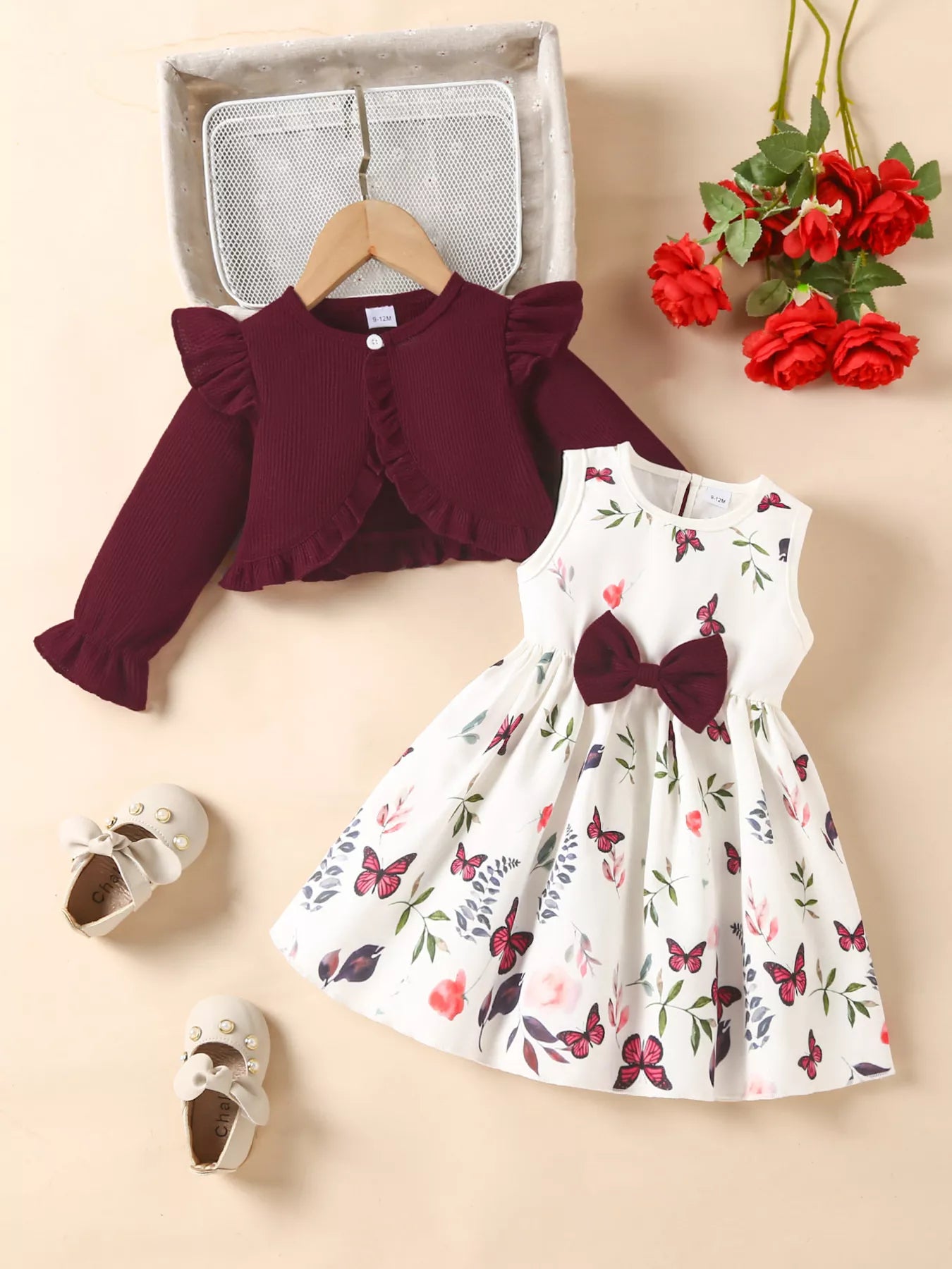 Children's Bow Dress & Ruffle Trim Cardigan Set - PBNJ FASHIONS
