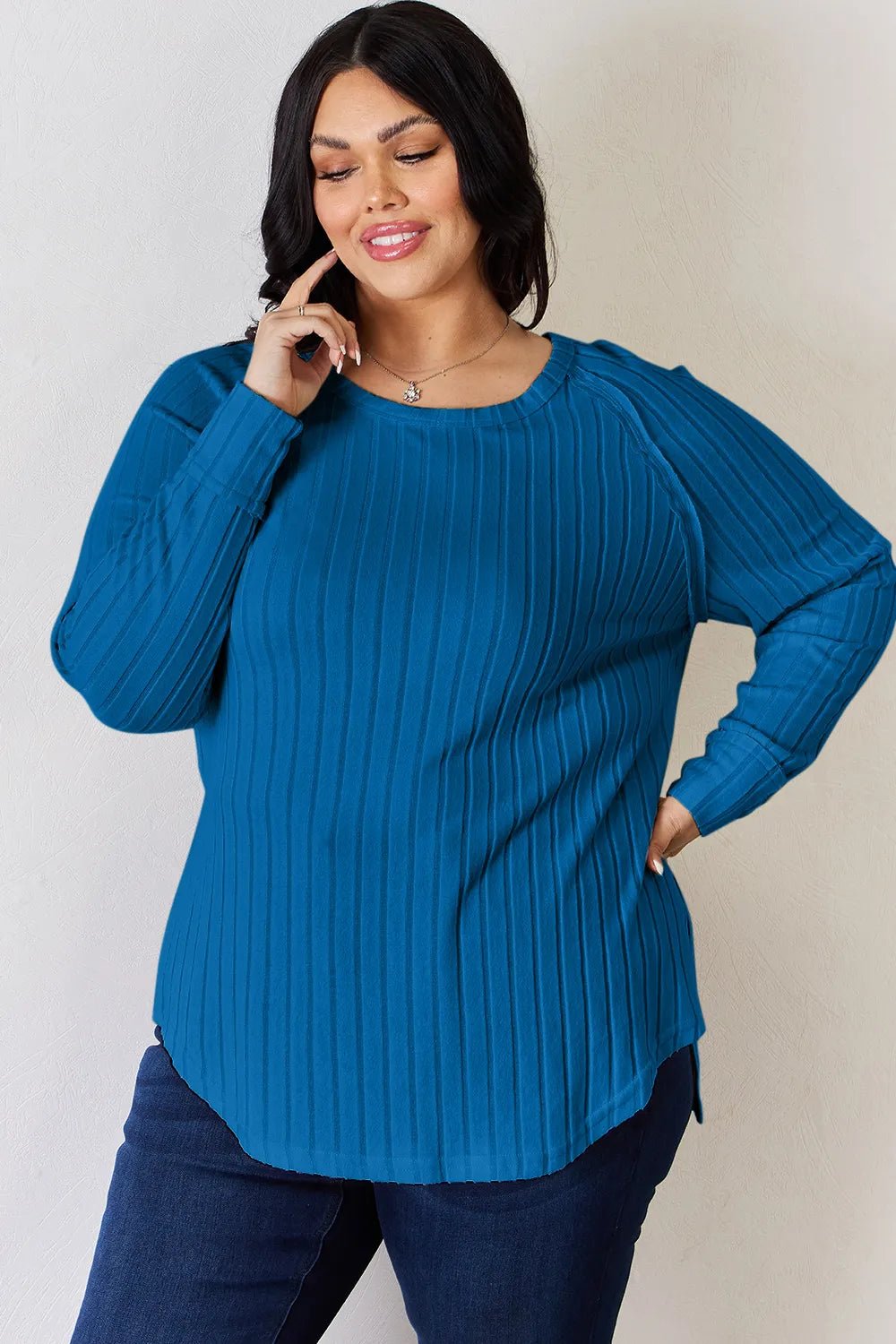 Basic Bae Full Size Ribbed Round Neck Slit T-Shirt - PBNJ FASHIONS