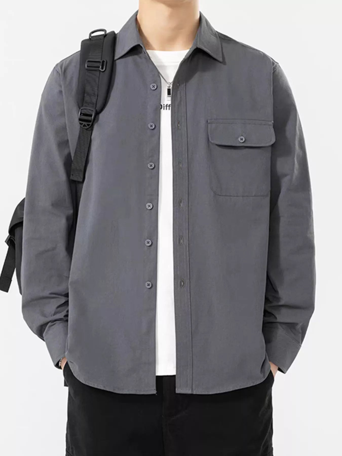Men's Plus Size Casual Solid Color Long Sleeve Shirt - PBNJ FASHIONS