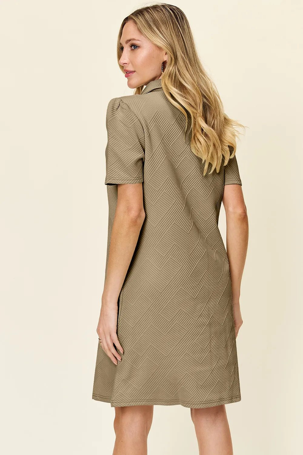 Double Take Full Size Texture Collared Neck Short Sleeve Dress - PBNJ FASHIONS