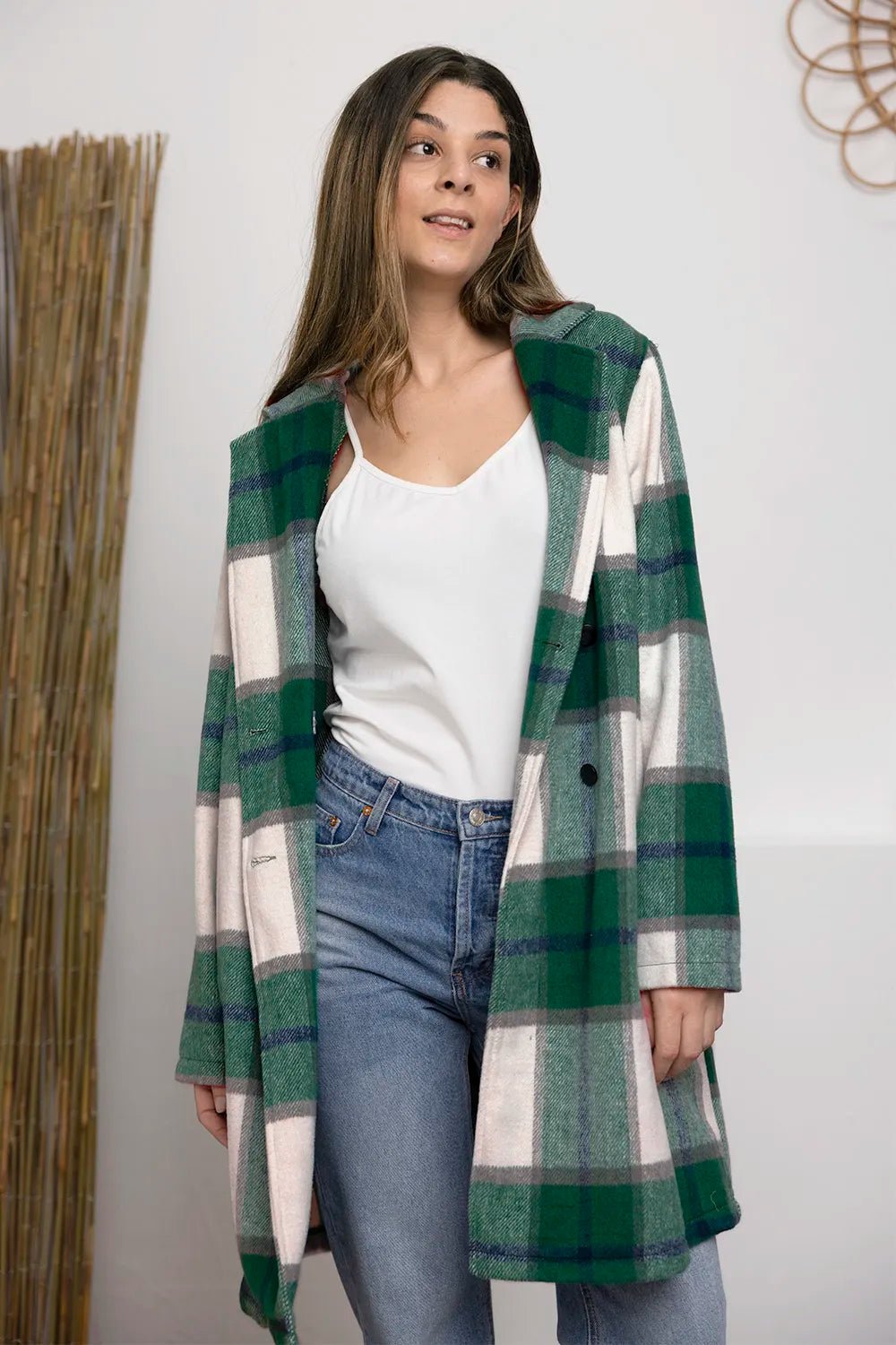 Double Take Full Size Plaid Button Up Lapel Collar Coat - PBNJ FASHIONS