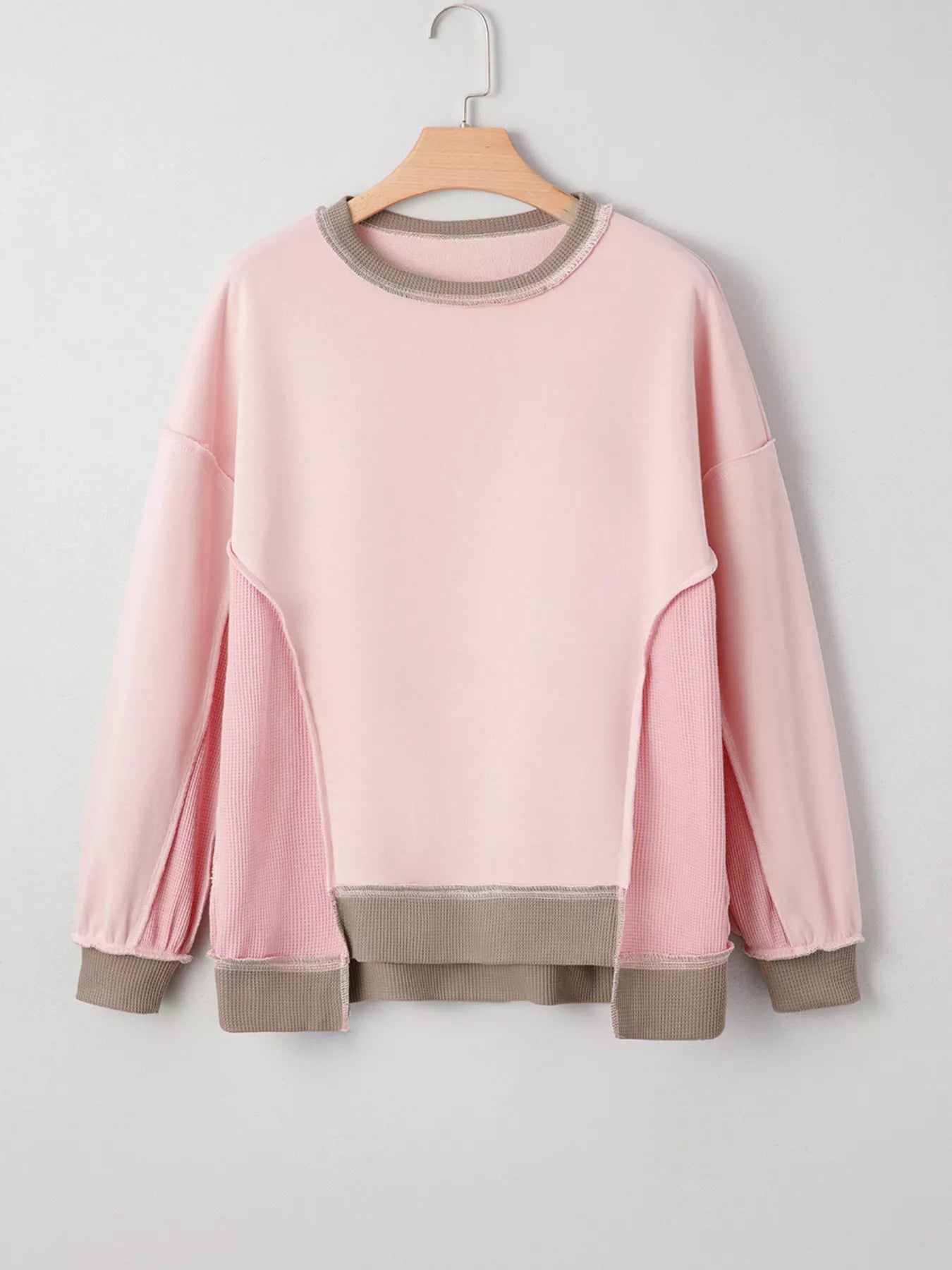 Color Block Mix Texture Waffle Patchwork Oversize Sweatshirt - PBNJ FASHIONS