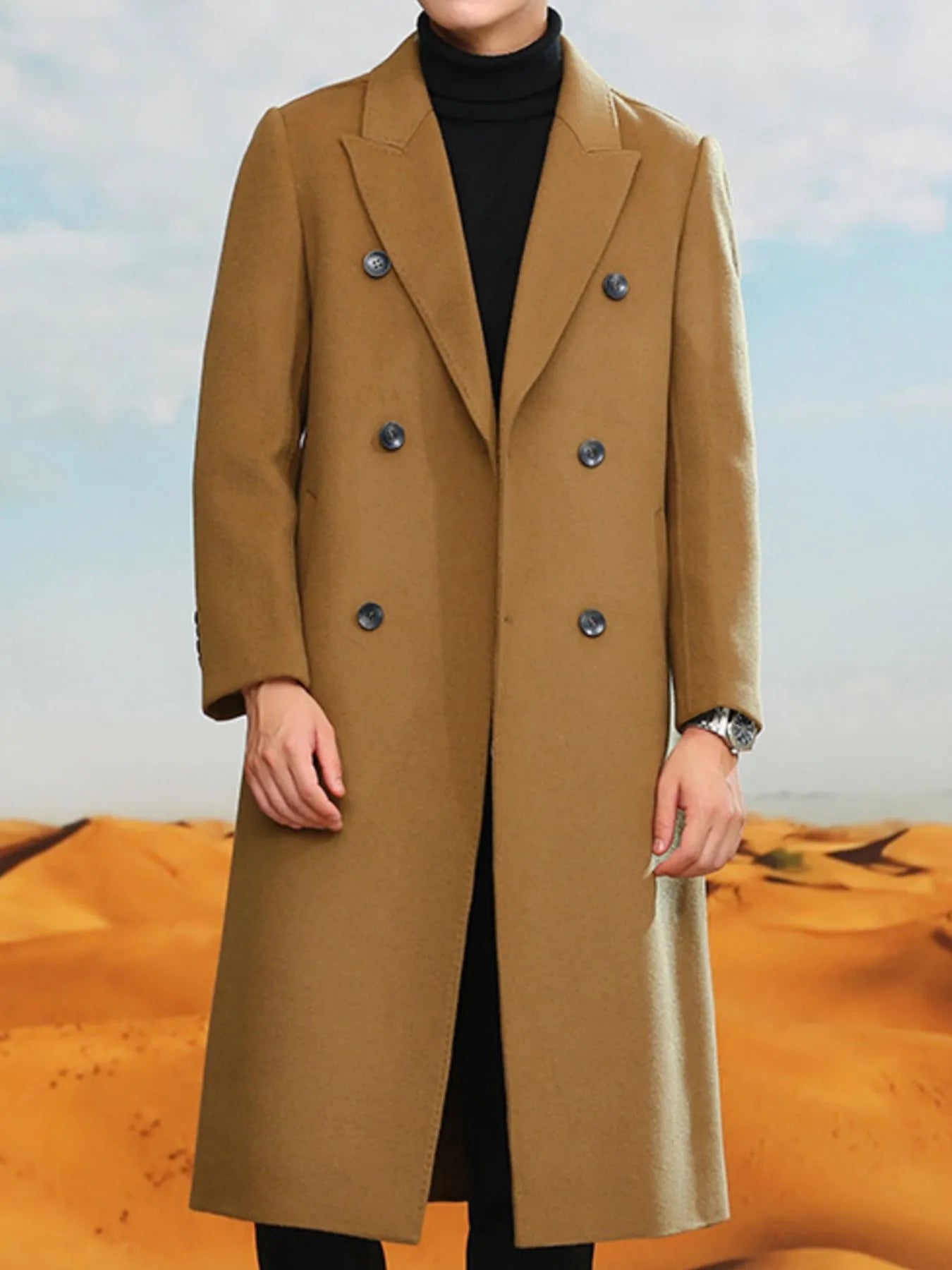 Men's Plus Size Double - Breasted Longline Coat - PBNJ FASHIONS