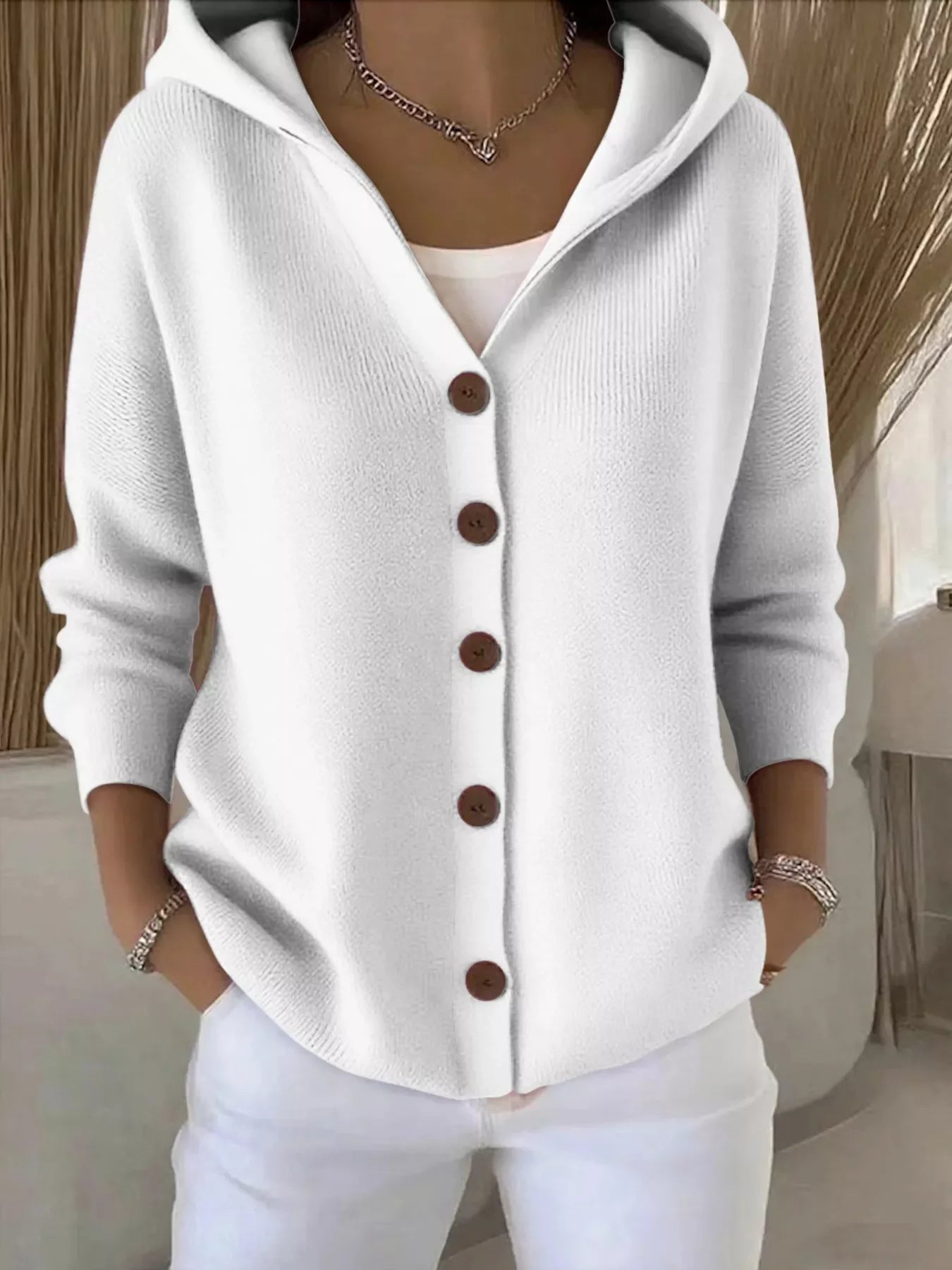 Full Size Hooded Button - Down Knit Cardigan Plus Size - PBNJ FASHIONS