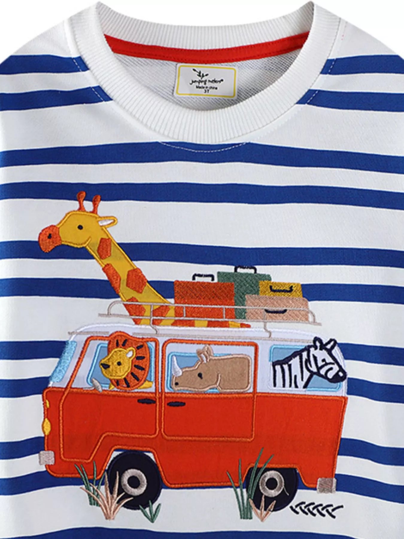 Children's Striped Animal Adventure Embroidered Sweatshirt - PBNJ FASHIONS