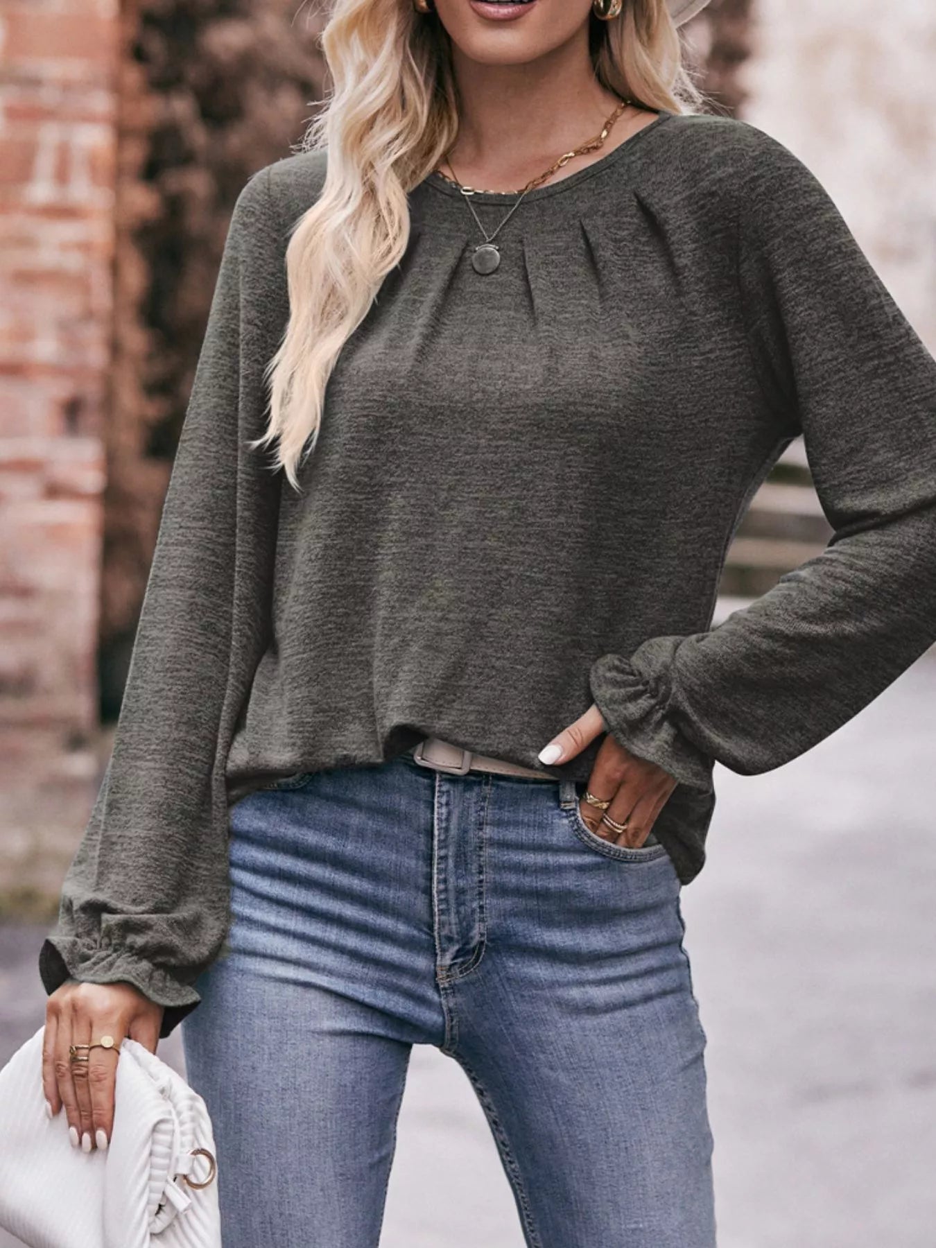 Ruffle Cuff Long Sleeve T-Shirt - PBNJ FASHIONS