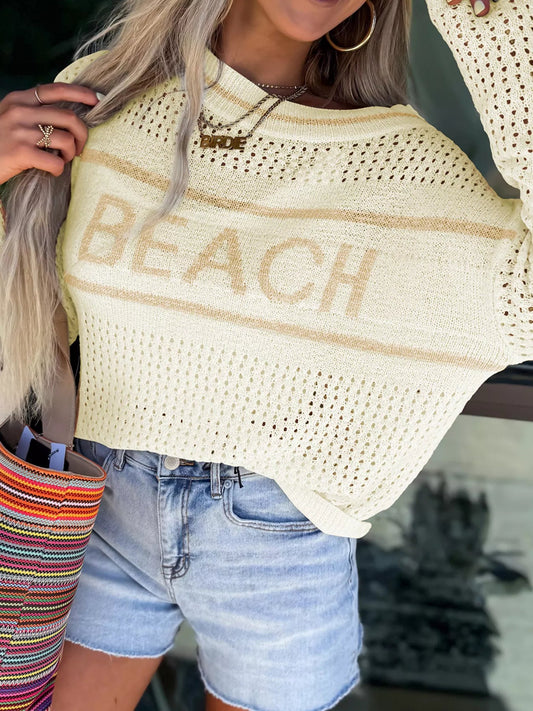 BEACH Hollow Out Knitted Lightweight Dolman Sweater - PBNJ FASHIONS