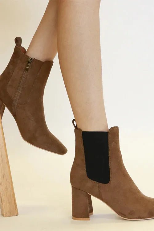 Beast Fashion Faux Suede Block Heel Chelsea Boots with Elastic Side Panel - PBNJ FASHIONS