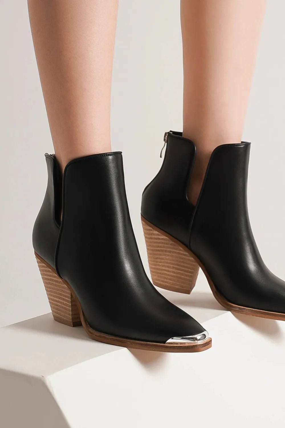 Beast Fashion Pointed Metal - Tip Toe Block Heel Ankle Boots - PBNJ FASHIONS