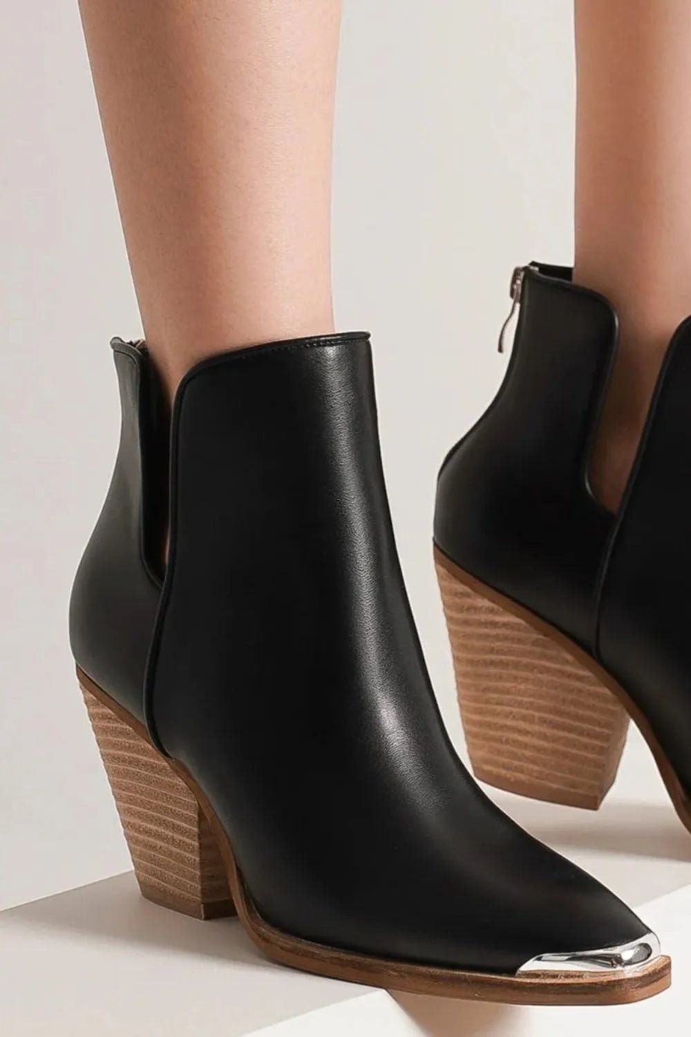 Beast Fashion Pointed Metal - Tip Toe Block Heel Ankle Boots - PBNJ FASHIONS