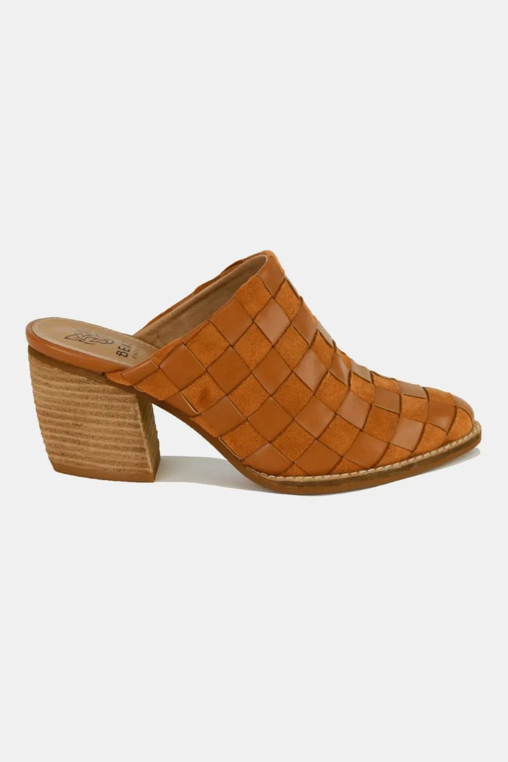 Beast Fashion Woven Checkerboard Block Heel Mule Shoes - PBNJ FASHIONS