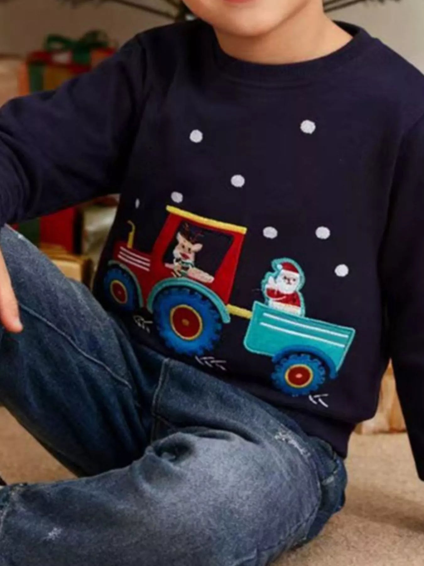 Children's Christmas Embroidered Round Neck Sweatshirt - PBNJ FASHIONS