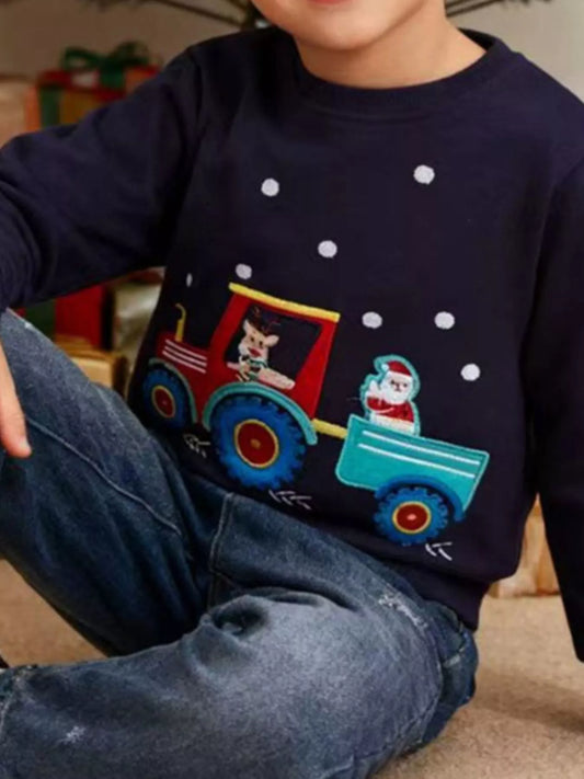 Children's Christmas Embroidered Round Neck Sweatshirt - PBNJ FASHIONS