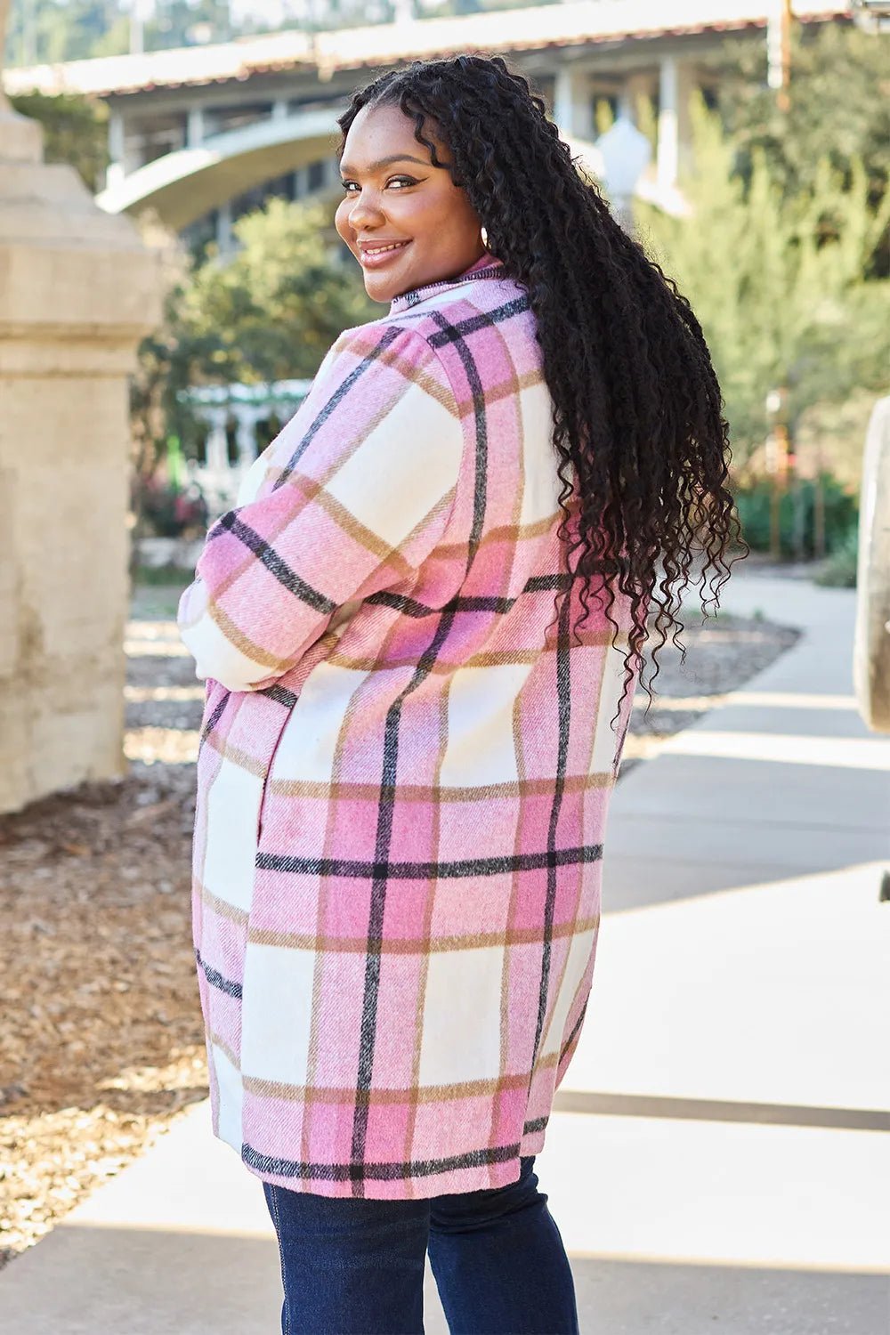 Double Take Full Size Plaid Button Up Lapel Collar Coat - PBNJ FASHIONS