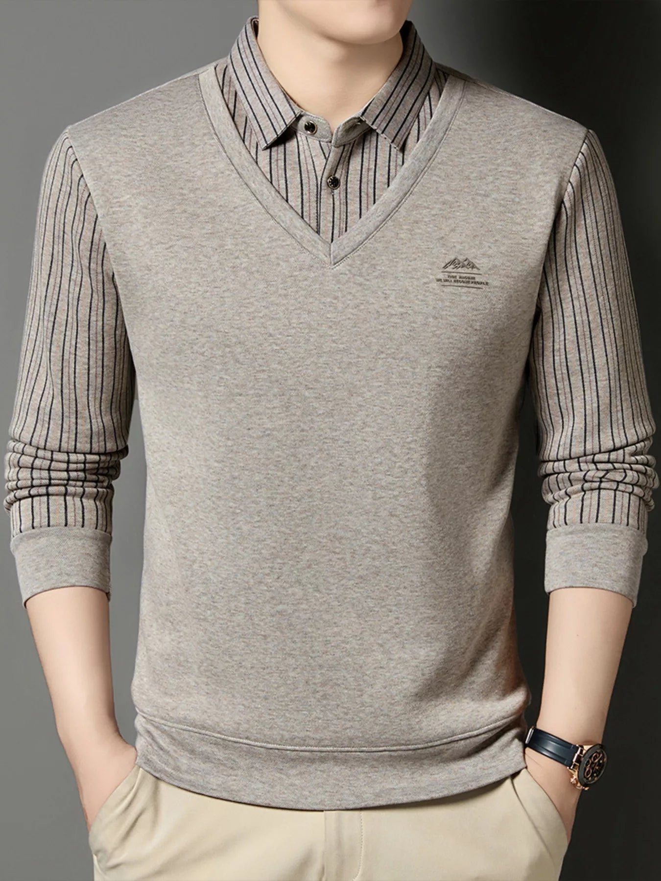 Men's Plus Size Striped Long Sleeve Polo - PBNJ FASHIONS