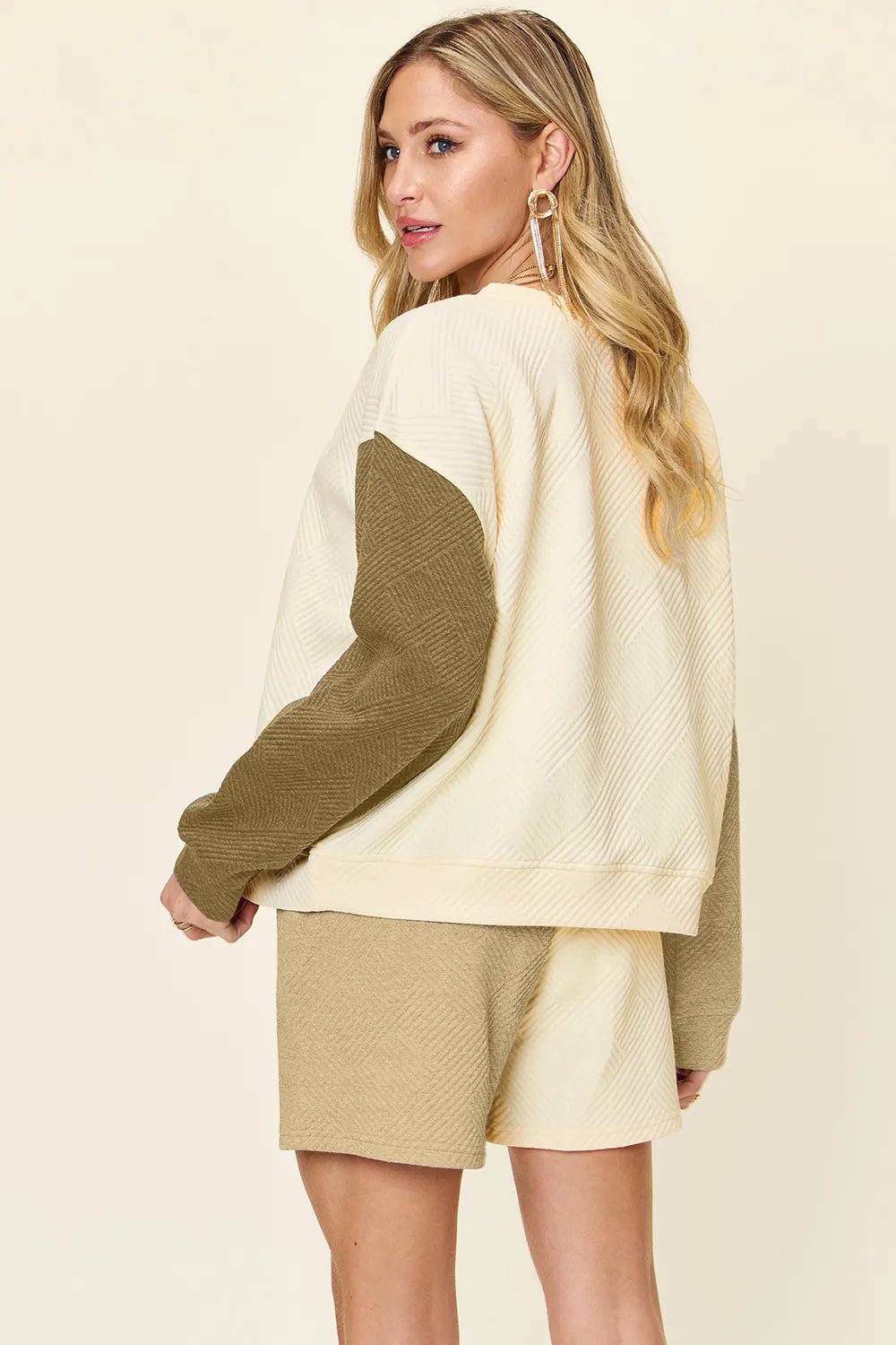 Double Take Full Size Contrast Drop Shoulder Top and Shorts Set - PBNJ FASHIONS